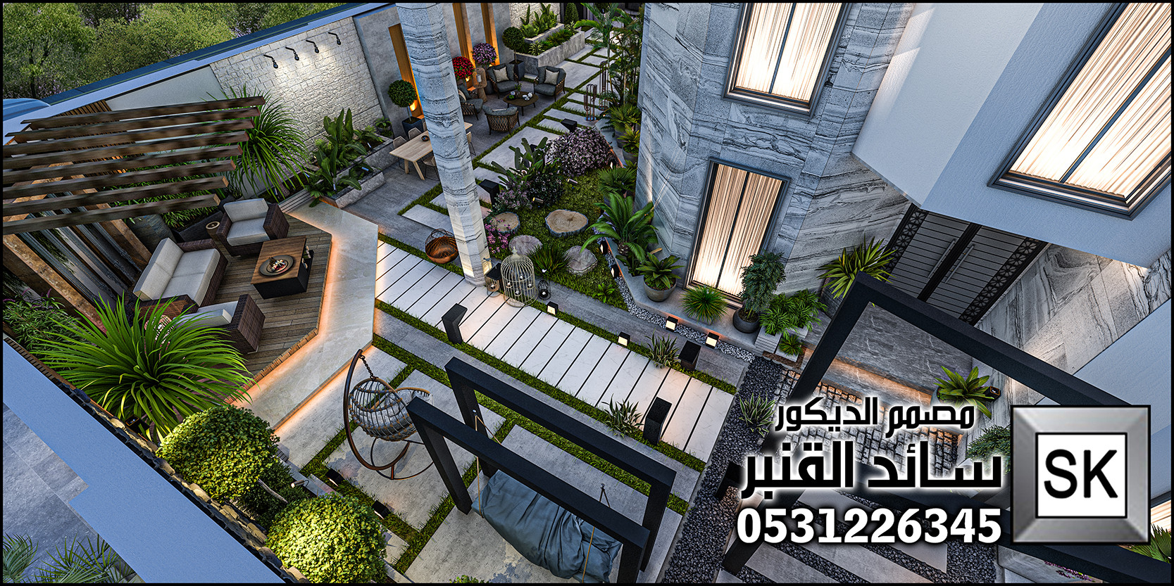 تصميم و تنفيذ لاندسكيب منزلي فاخر في الرياض