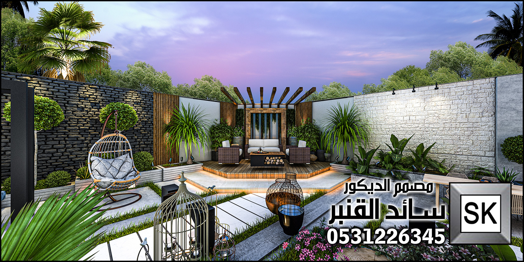 تصميم و تنفيذ لاندسكيب منزلي فاخر في الرياض