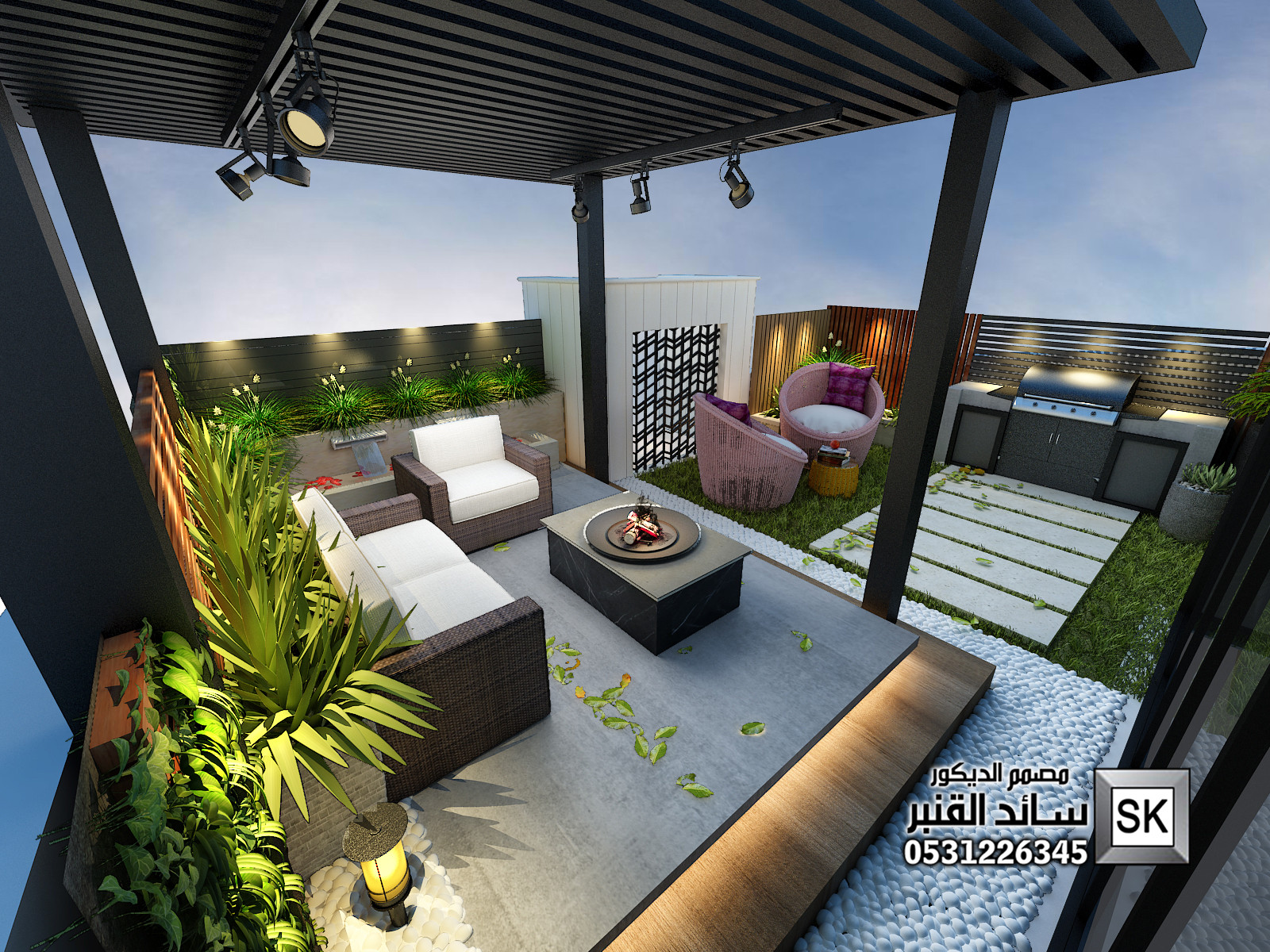 تصميم و تشطيب لاندسكيب منزلي فاخر في الرياض