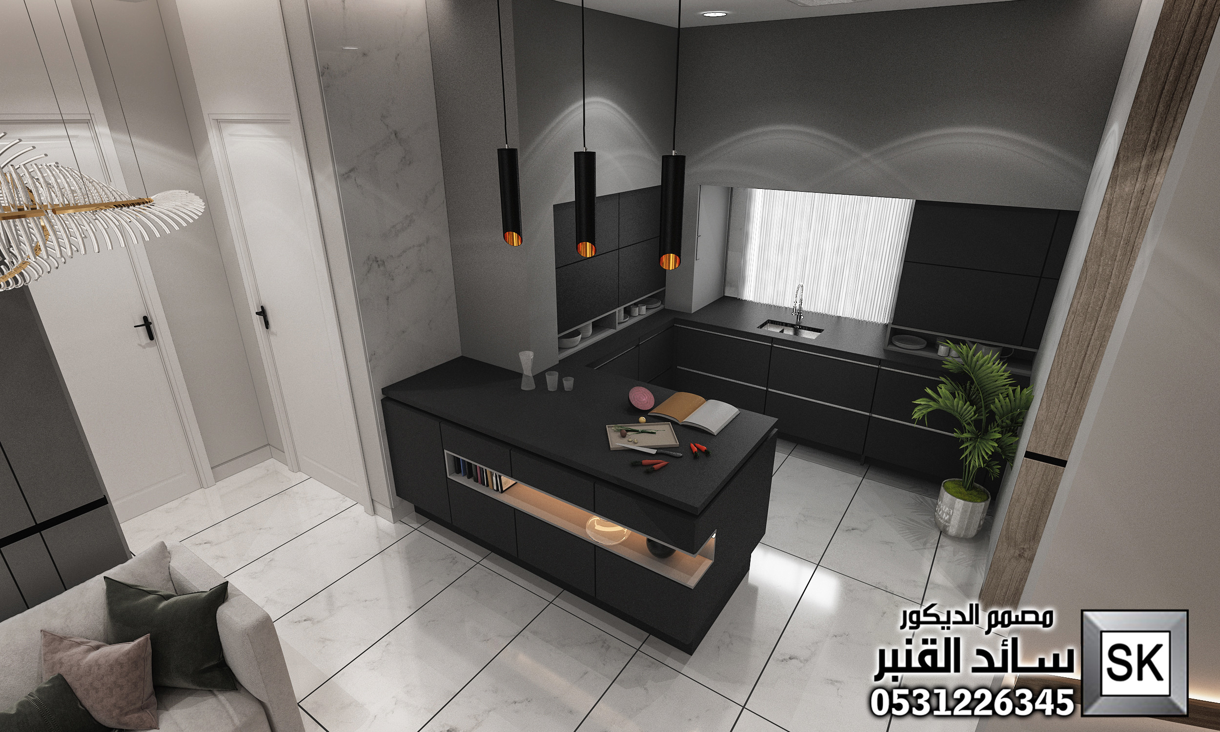 تصميم و تنفيذ صالة معيشة فخمة في الرياض