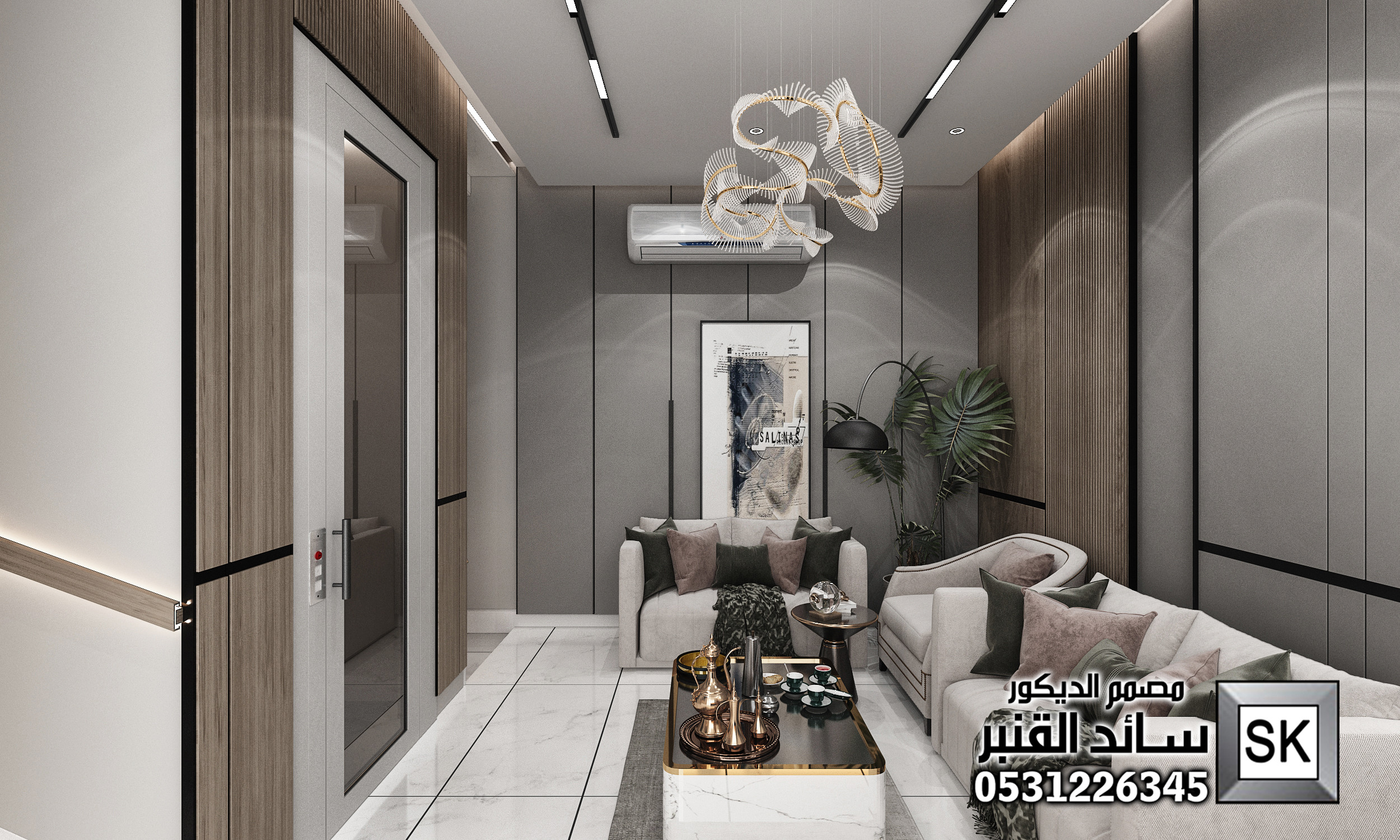 تصميم و تنفيذ صالة معيشة فخمة في الرياض