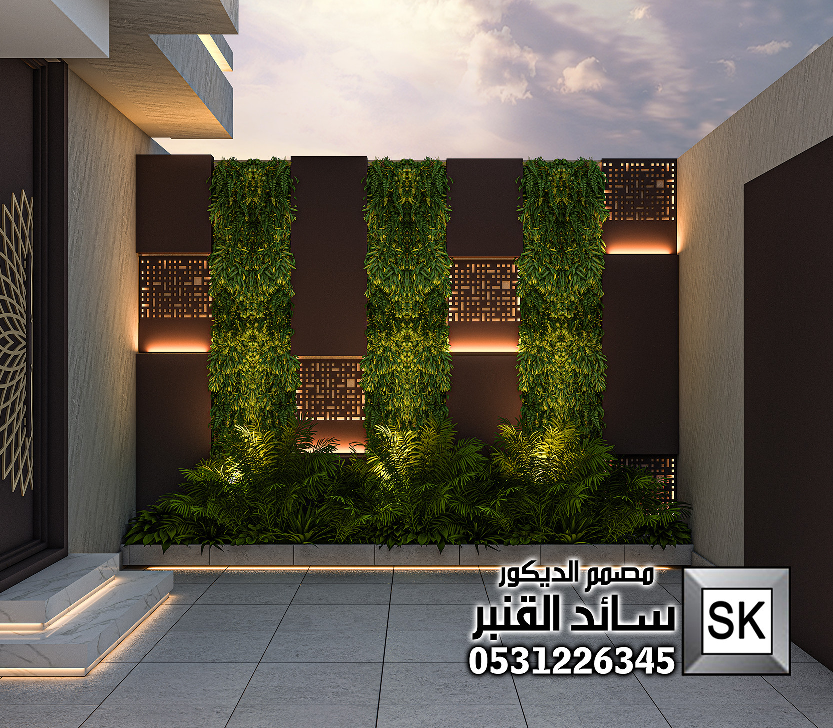 تصميم و تشطيب لاندسكيب منزلي فاخر في حي الملقا بالرياض