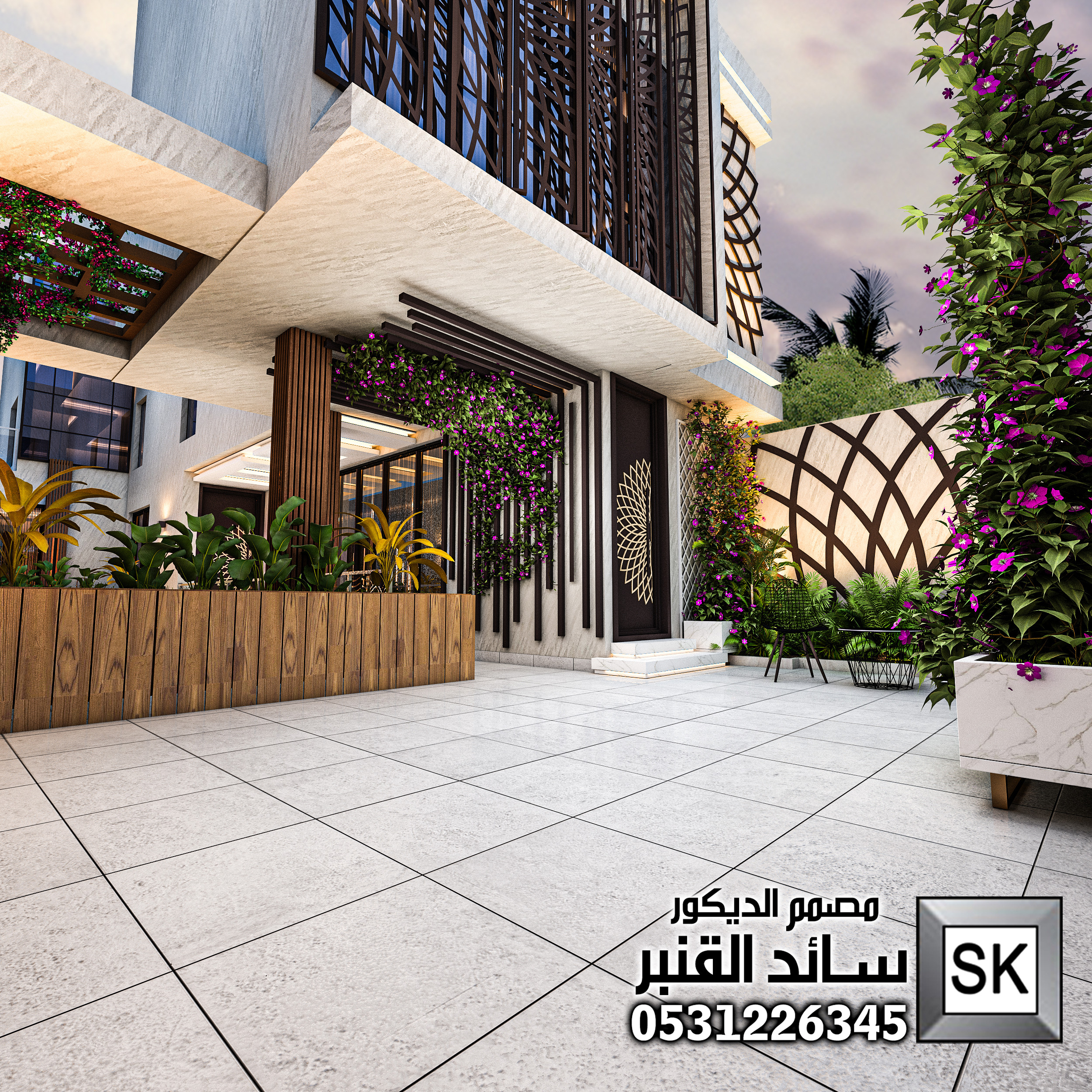 تصميم و تشطيب لاندسكيب منزلي فاخر في حي الملقا بالرياض