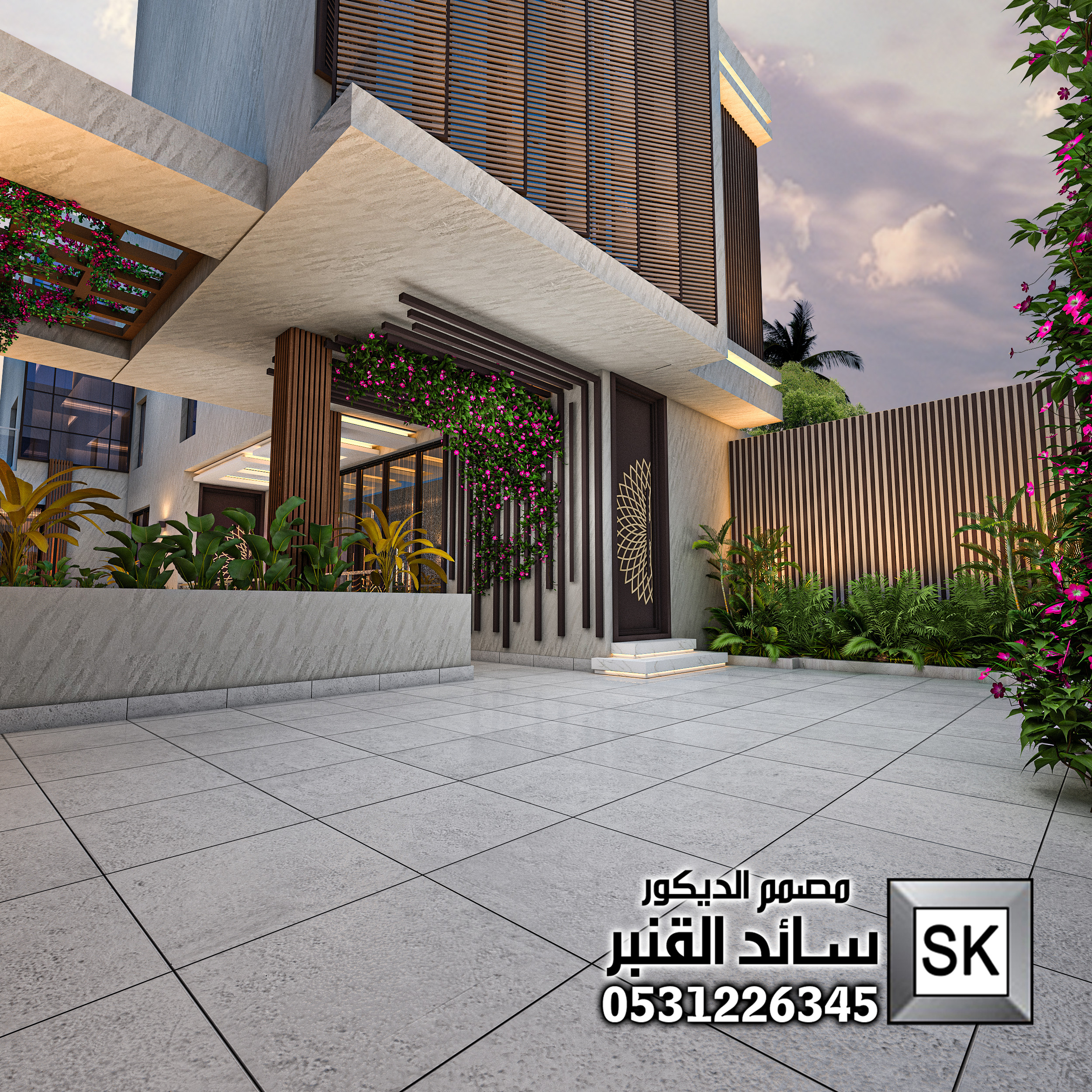 تصميم و تشطيب لاندسكيب منزلي فاخر في حي الملقا بالرياض