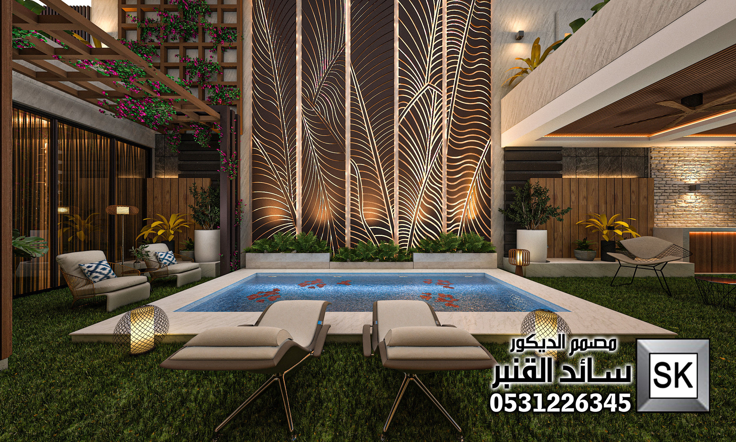 تصميم و تشطيب لاندسكيب منزلي فاخر في حي الملقا بالرياض