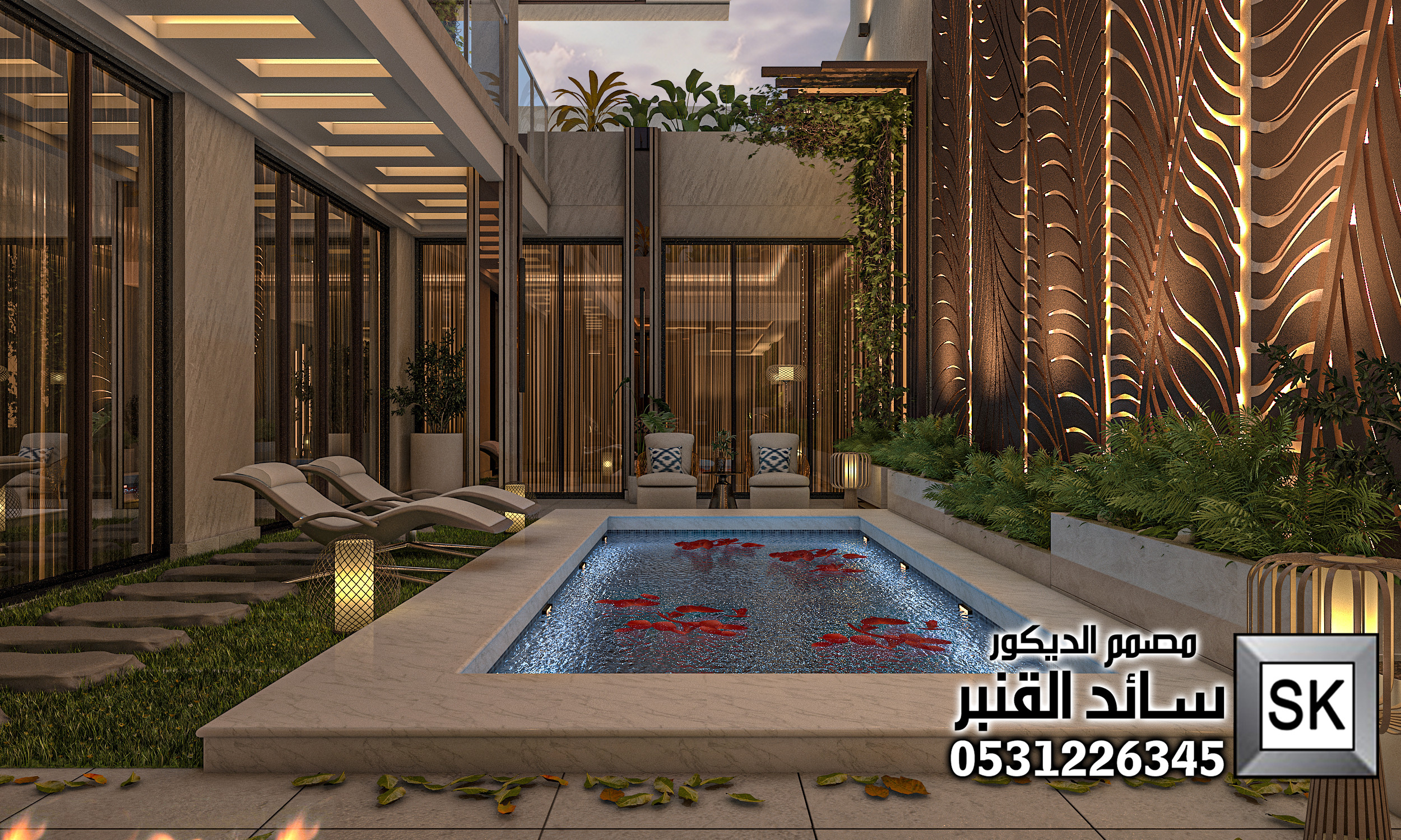 تصميم و تشطيب لاندسكيب منزلي فاخر في حي الملقا بالرياض