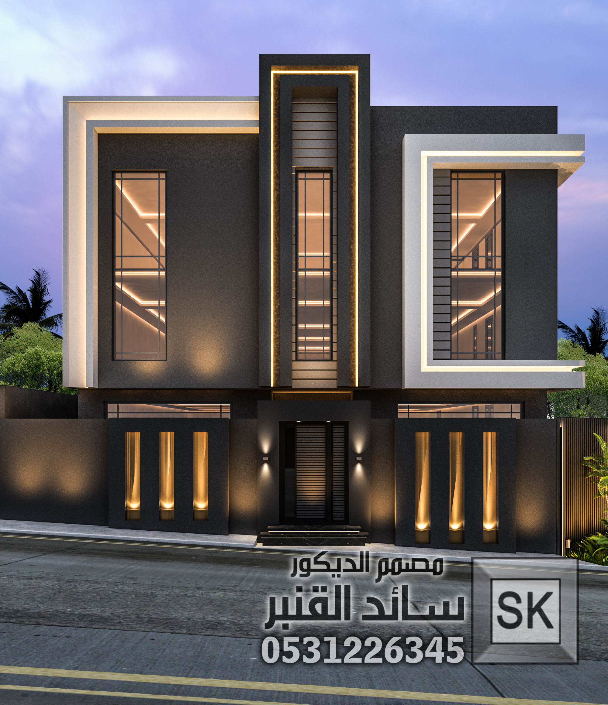 تصميم واجهة فيلا زاوية  بشكل إحترافي في الطائف