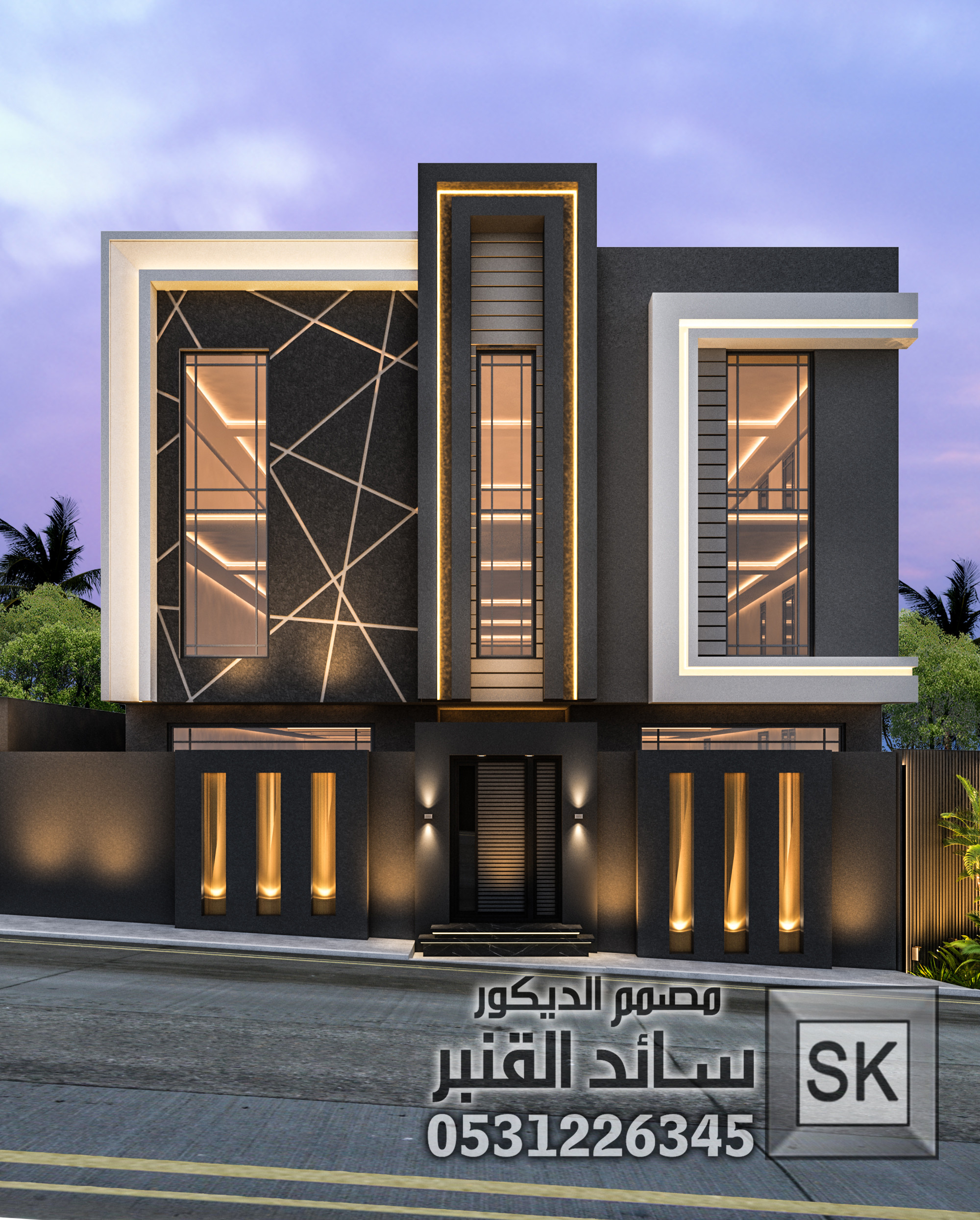 تصميم واجهة فيلا زاوية  بشكل إحترافي في الطائف