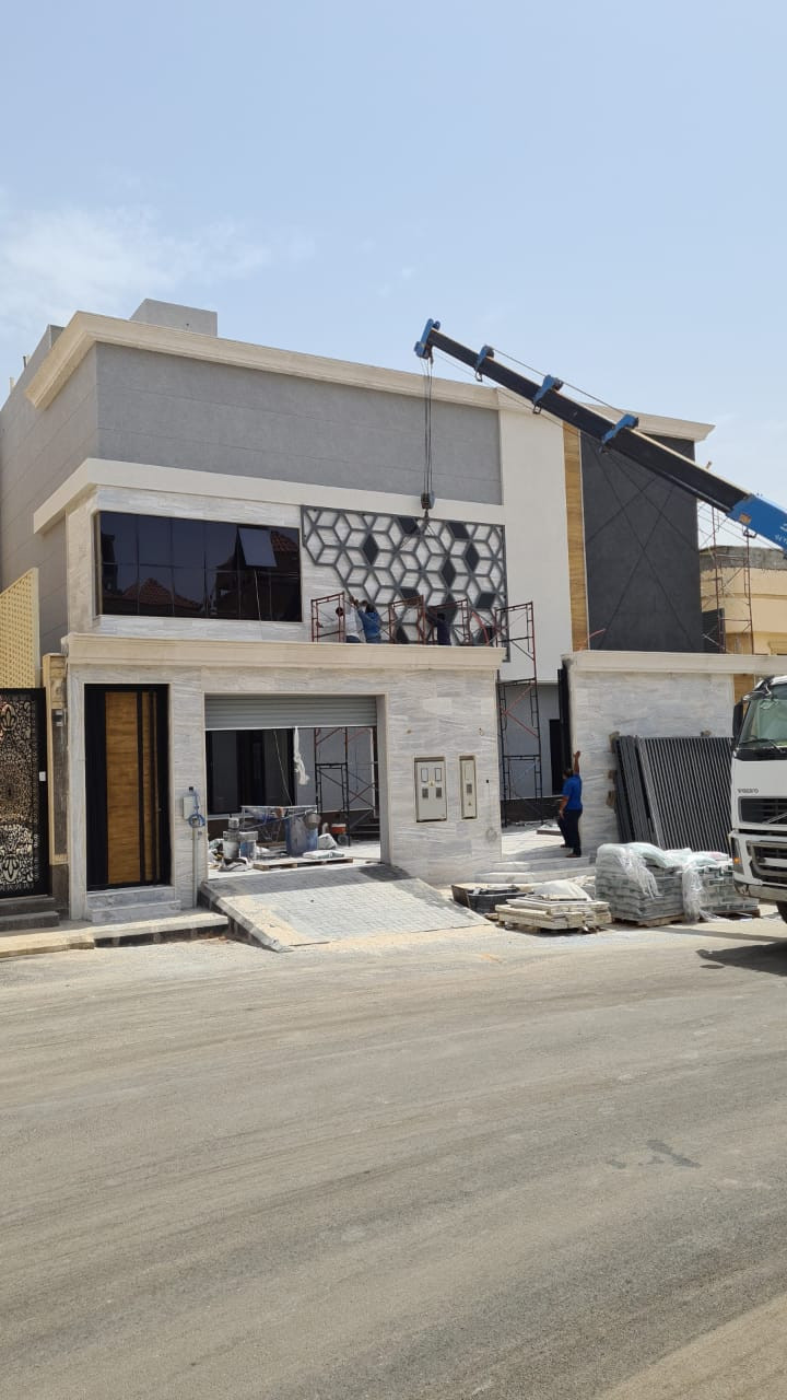 تشطيب واجة خارجية حجر و اسمنت بورد و رخام و بروفايل و كسر رخام شامل التصميم المجاني في الرياض