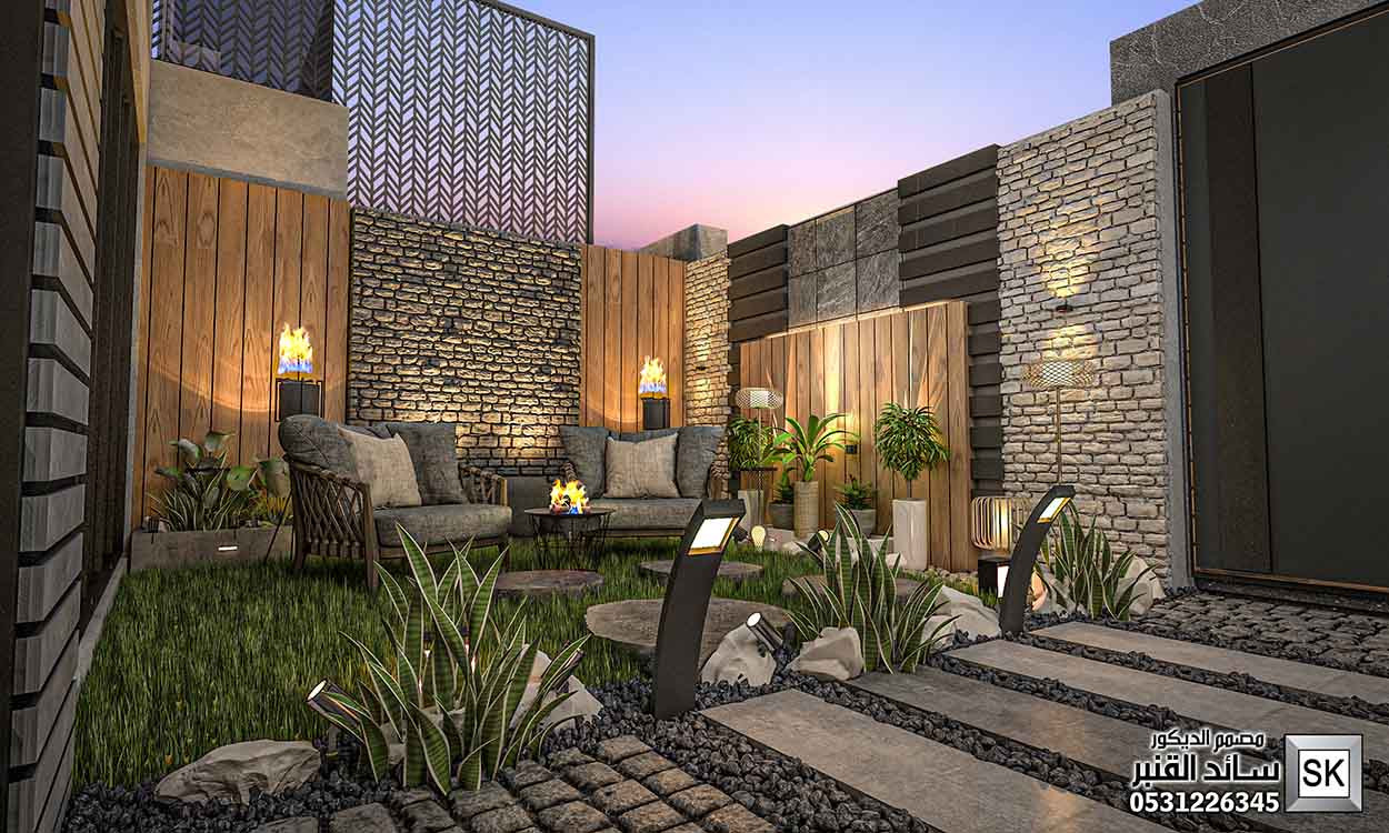 تصميم و تنفيذ لاندسكيب منزلي فاخر في الرياض