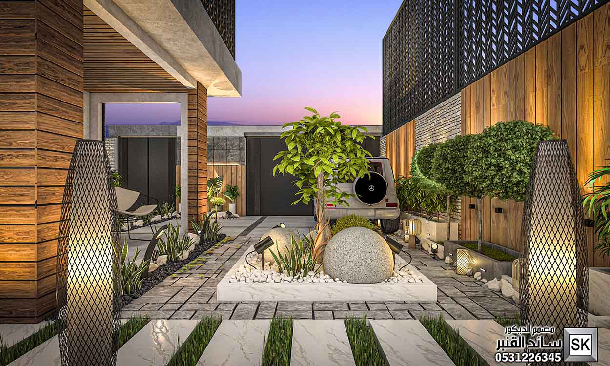تصميم و تنفيذ لاندسكيب منزلي فاخر في الرياض