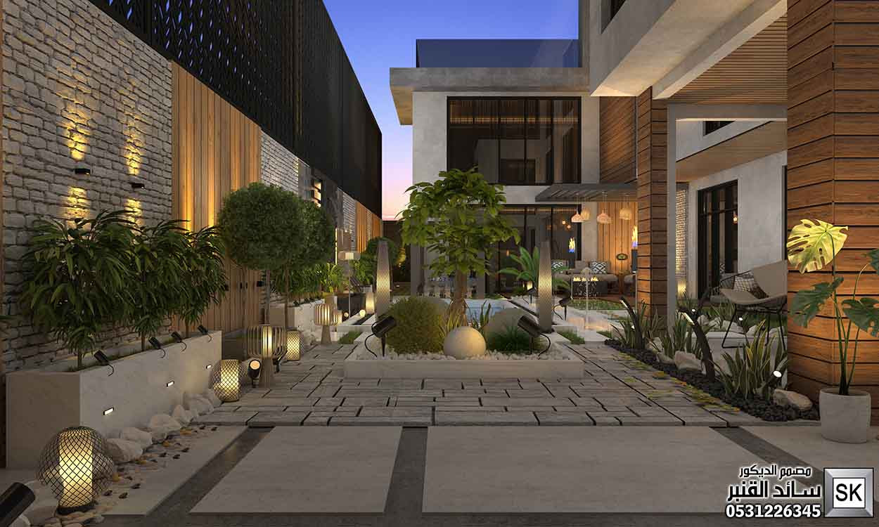 تصميم و تنفيذ لاندسكيب منزلي فاخر في الرياض