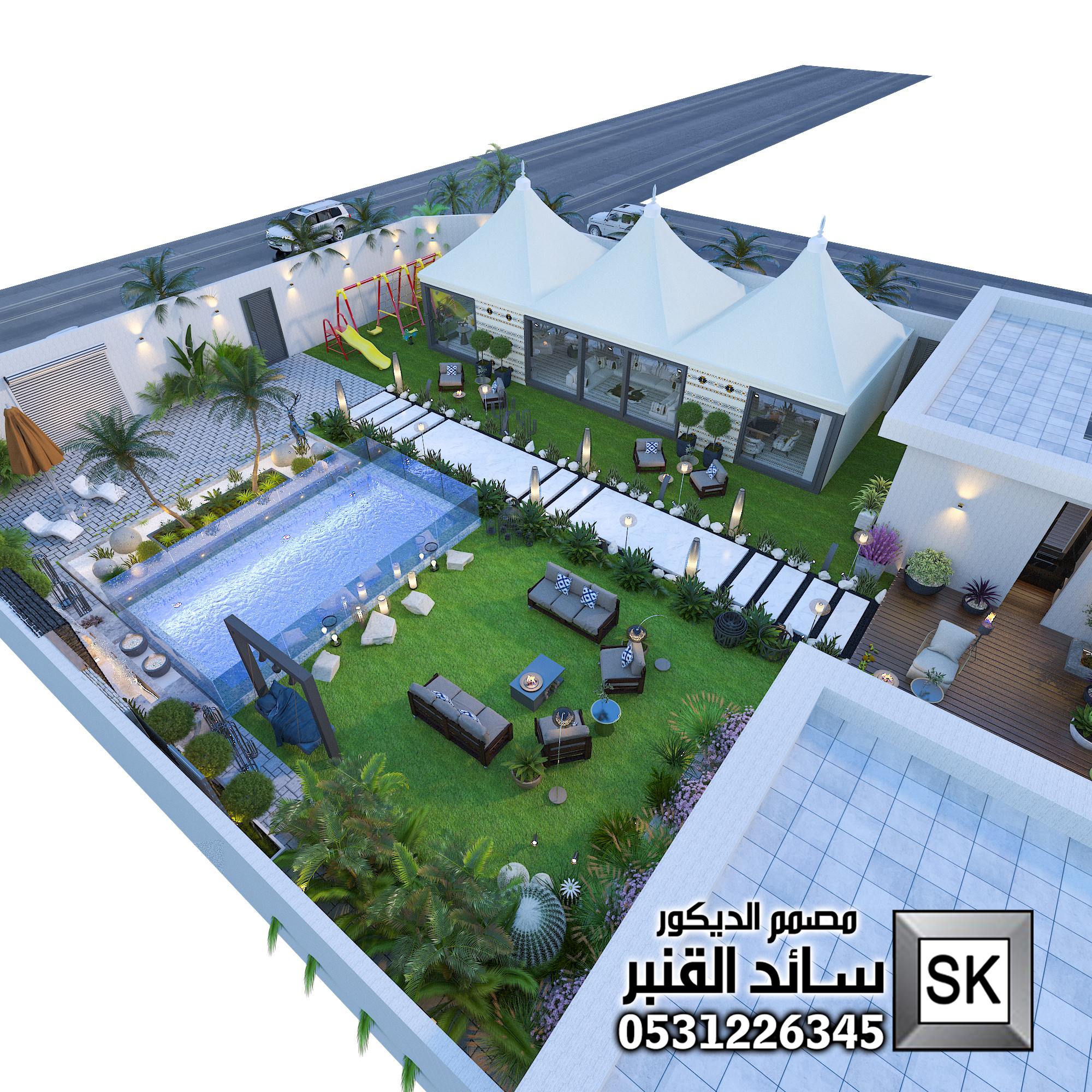 تصميم لاندسكيب مزارع و شاليهات فخمة في السعودية 2025