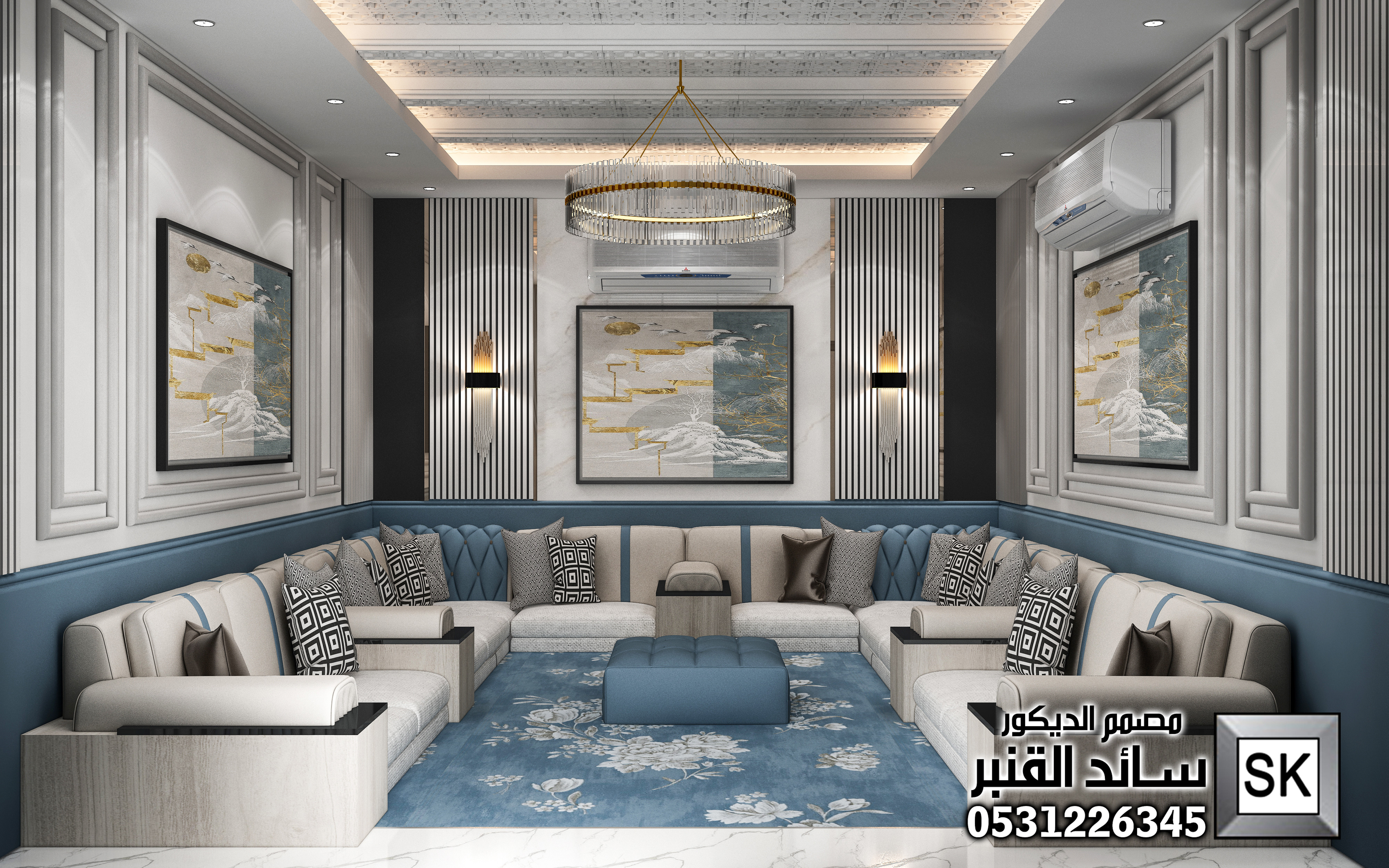 تصميم و تنفيذ ديكور مجالس رجال و مشب فاخر في الرياض