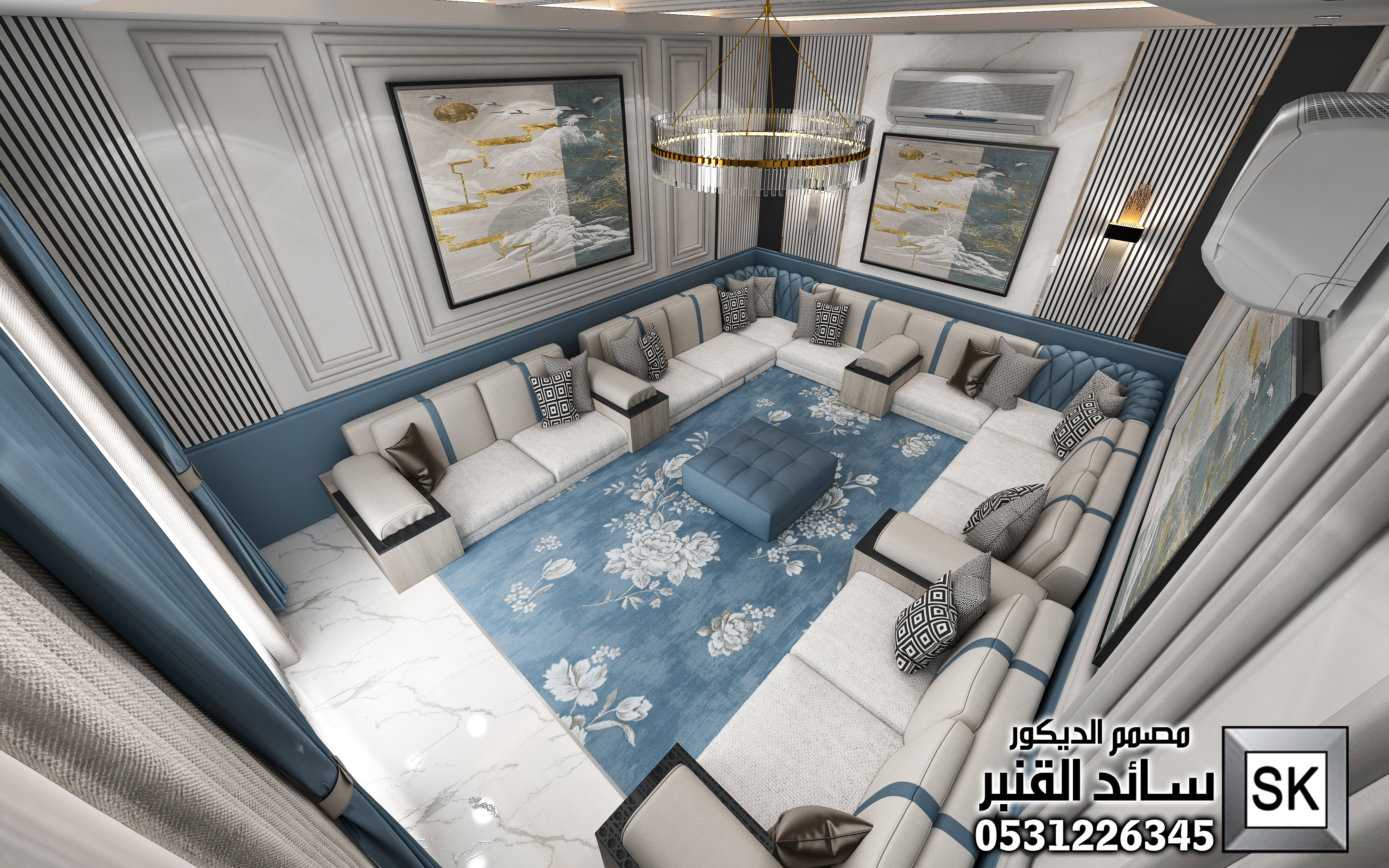 تصميم و تنفيذ ديكور مجالس رجال و مشب فاخر في الرياض