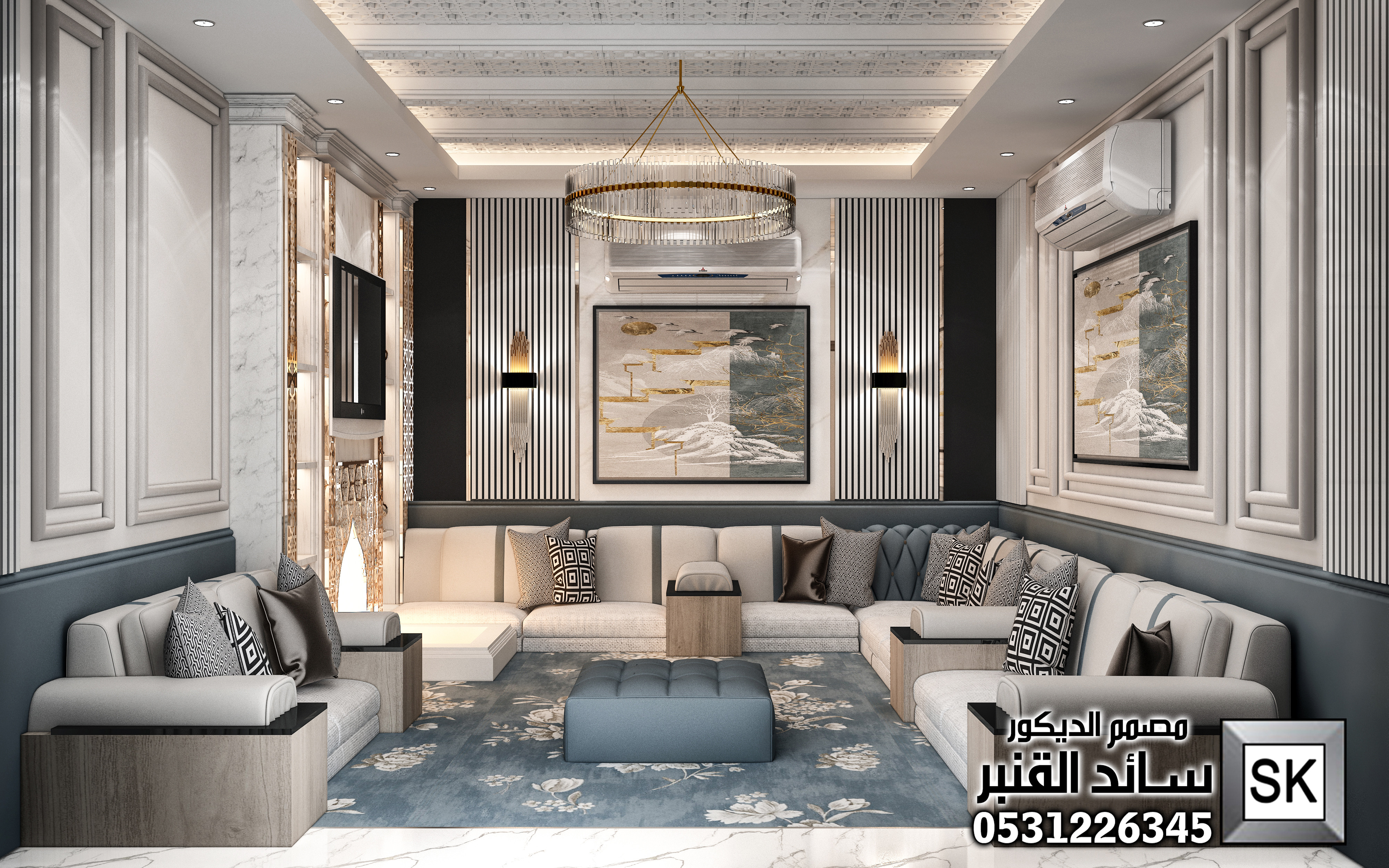 تصميم و تنفيذ ديكور مجالس رجال و مشب فاخر في الرياض