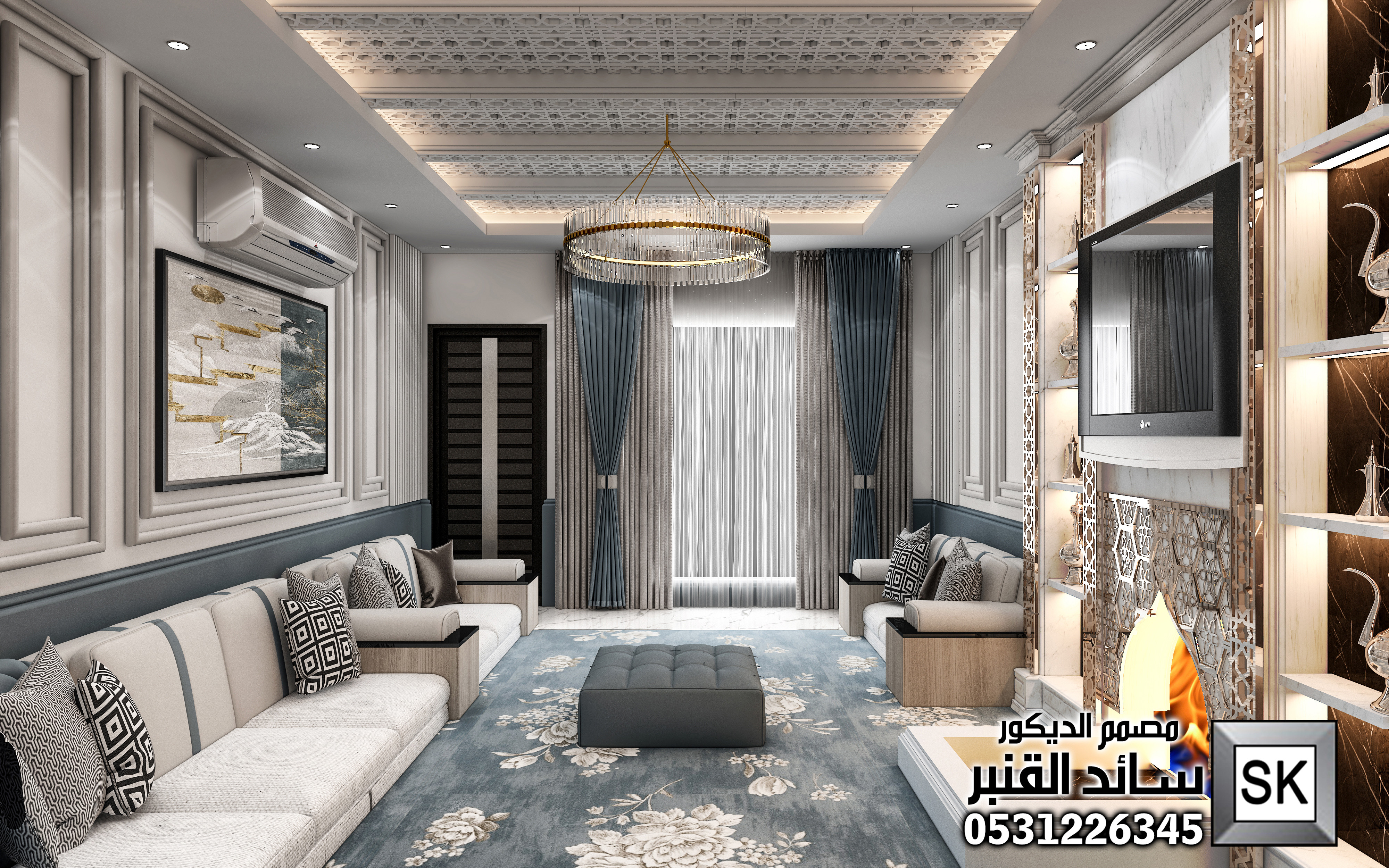 تصميم و تنفيذ ديكور مجالس رجال و مشب فاخر في الرياض