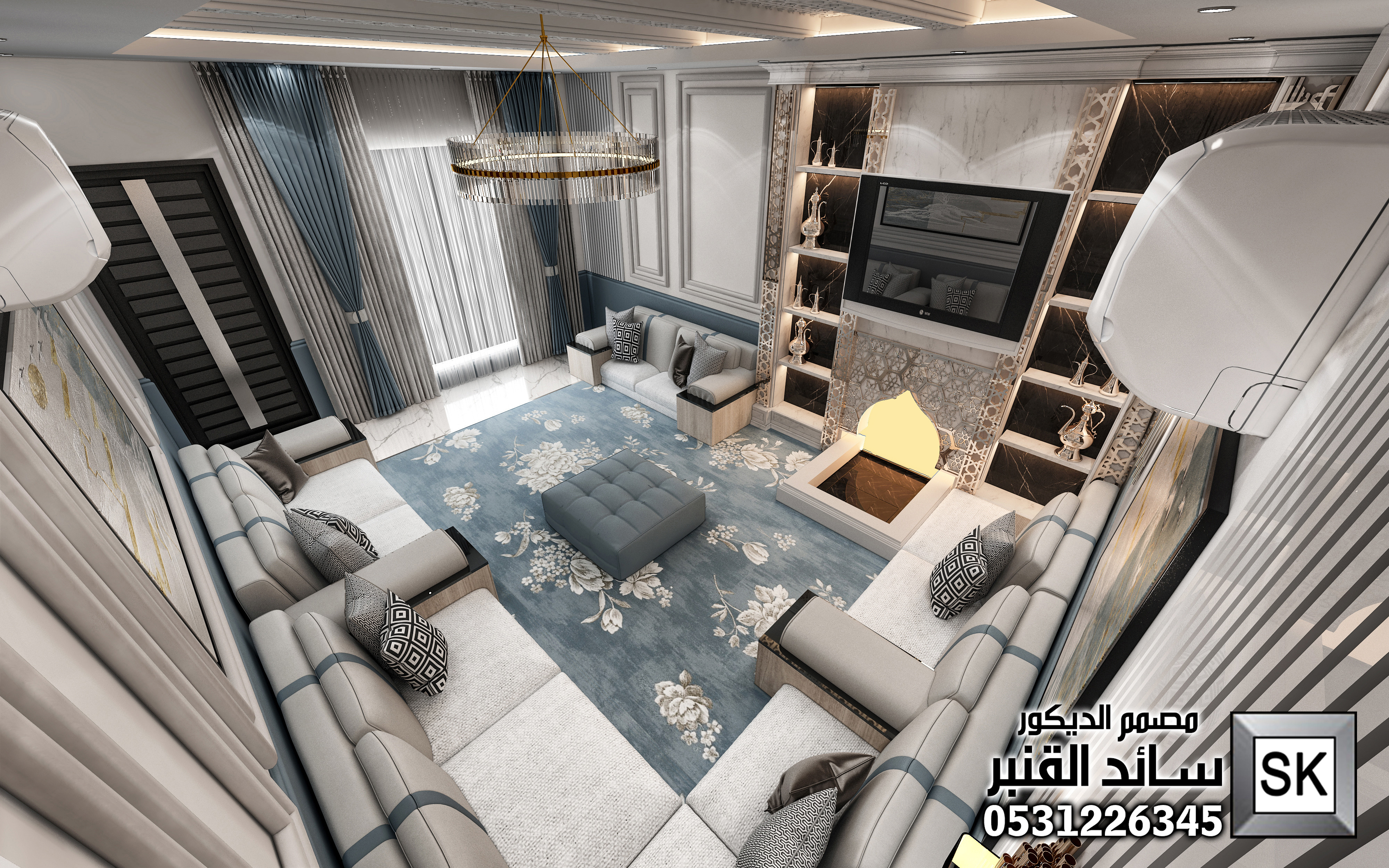 تصميم و تنفيذ ديكور مجالس رجال و مشب فاخر في الرياض