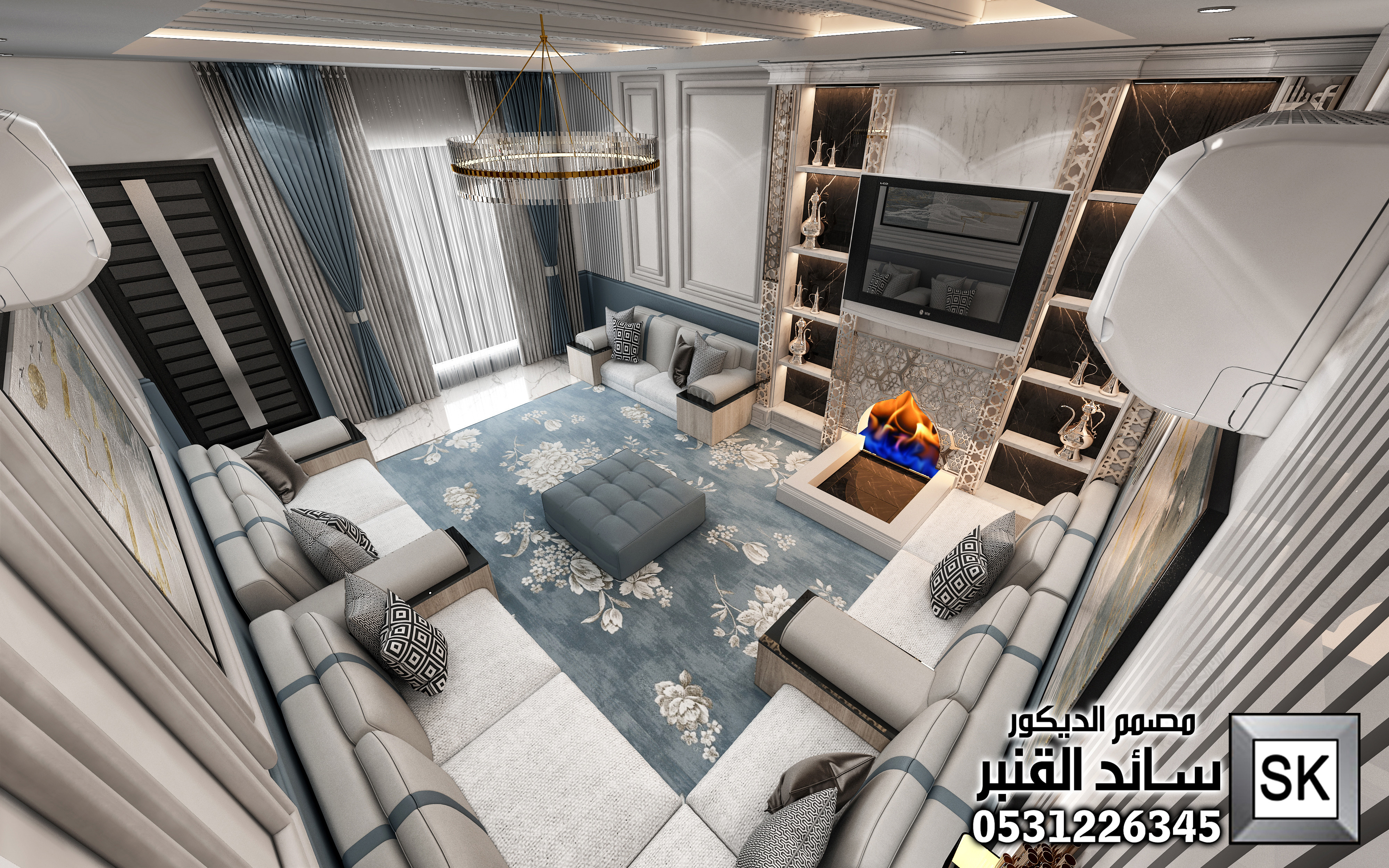 تصميم و تنفيذ ديكور مجالس رجال و مشب فاخر في الرياض