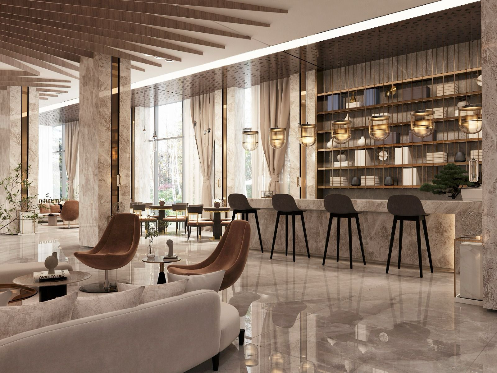 تصميم و تنفيذ لوبي إسقبال فندقي فاخر في السعودية