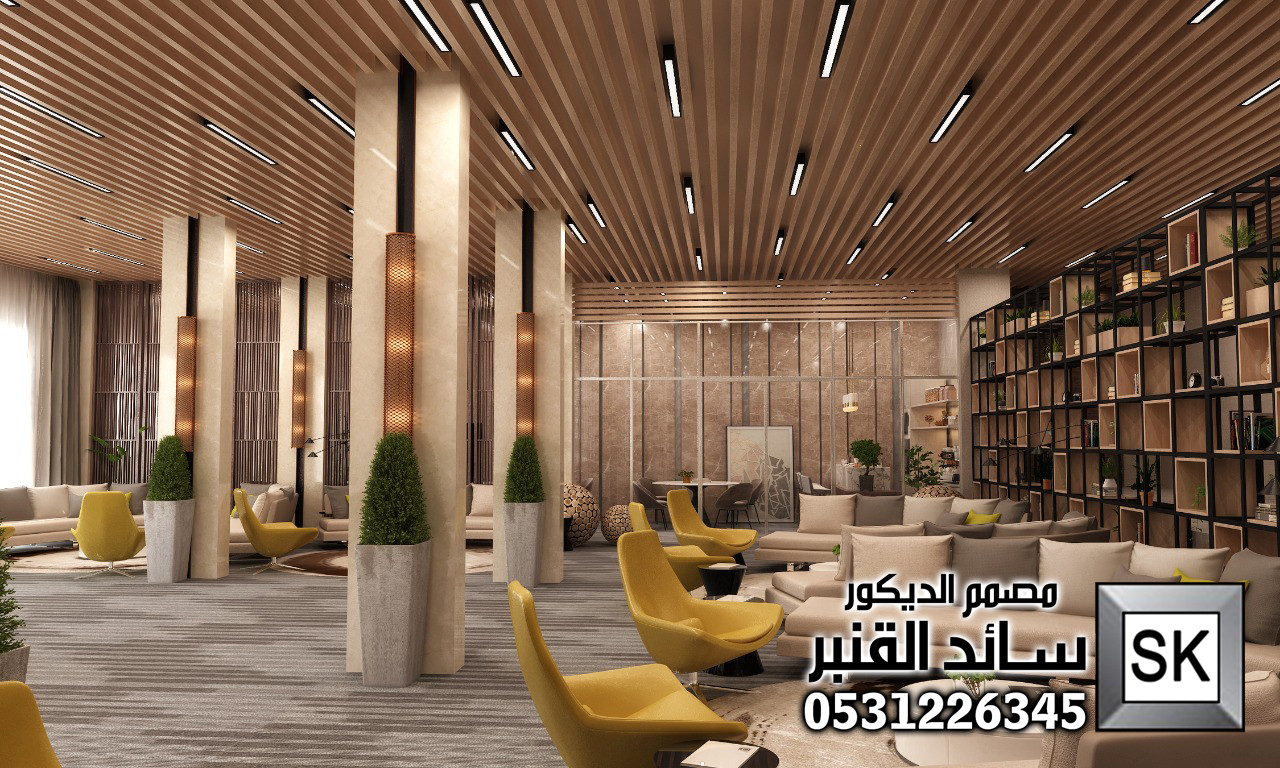 تصميم و تشطيب لوبي إستقبال شقق مخدومة في الرياض