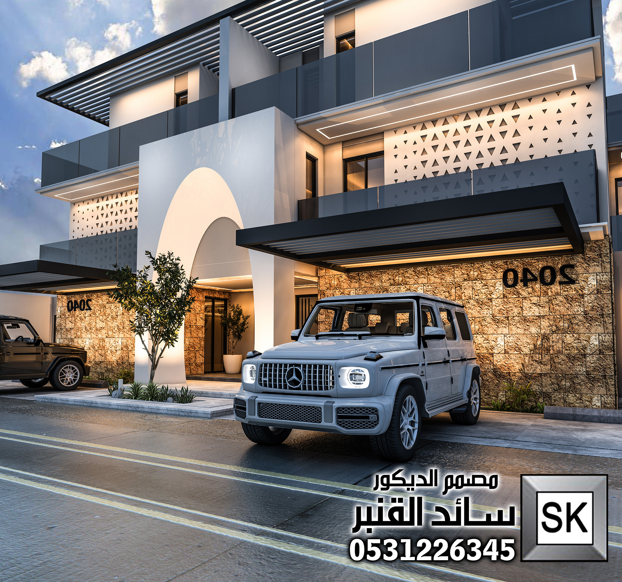 تصميم و تشطيب واجهة فيلا تاون هاوس على النمط السلماني في الرياض