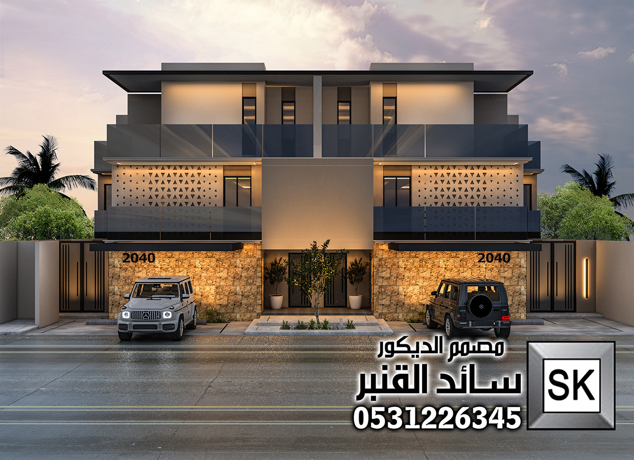 تصميم و تشطيب واجهة فيلا تاون هاوس على النمط السلماني في الرياض