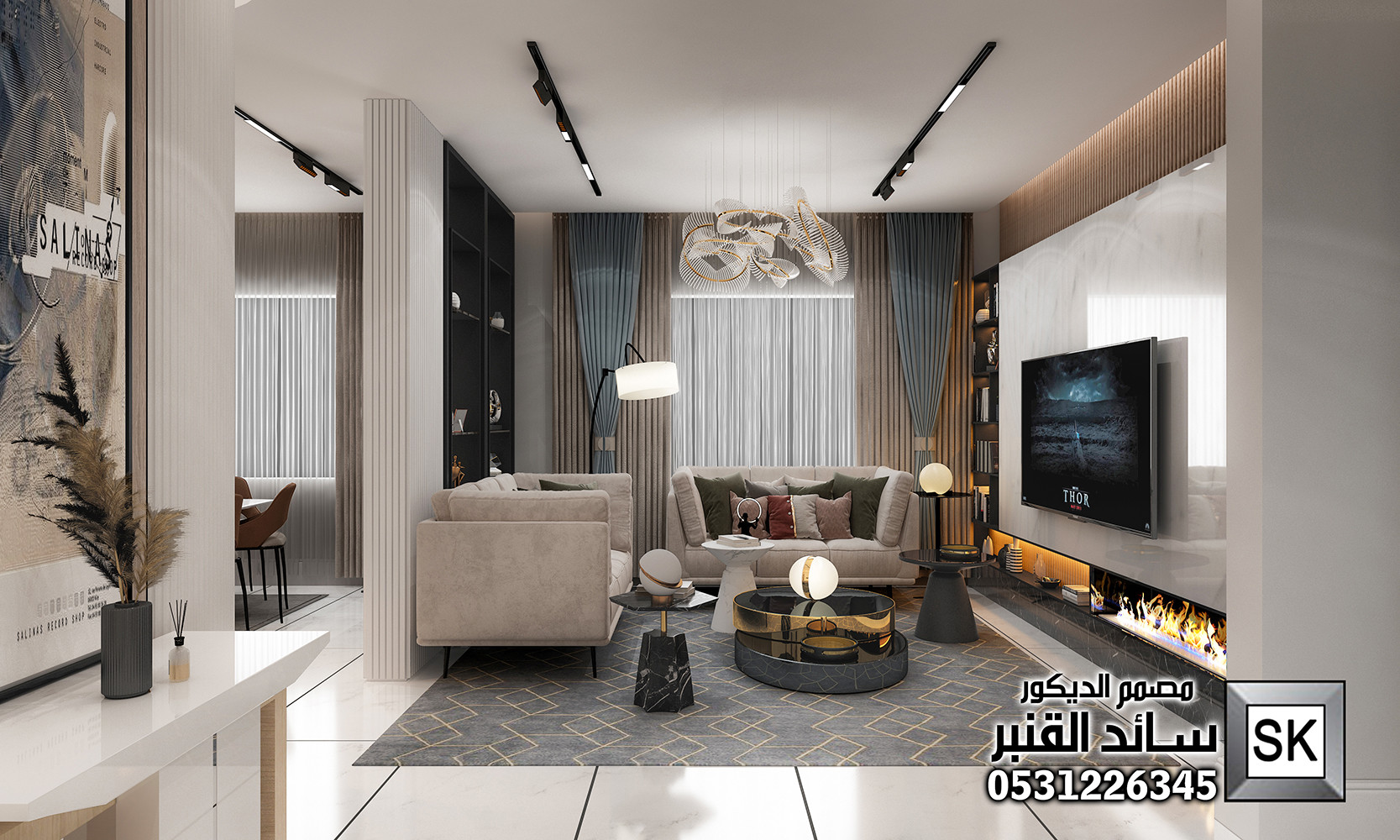 تصميم و تنفيذ ديكور داخلي صالة عائلية فخمة في الرياض