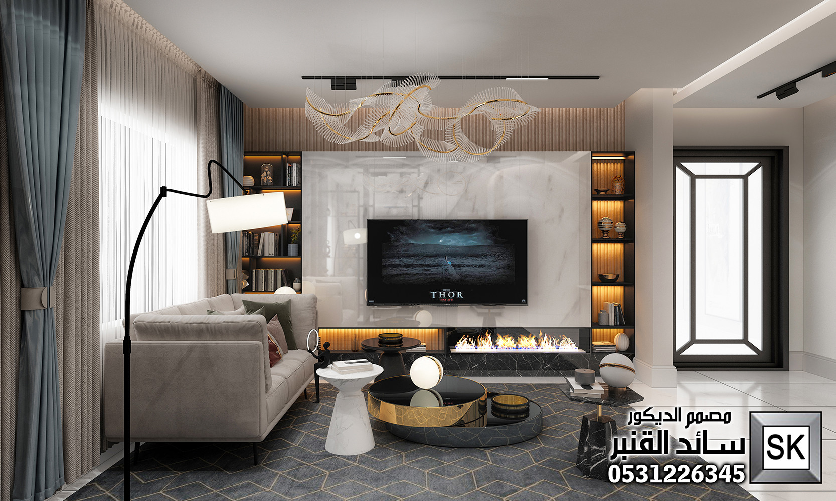 تصميم و تنفيذ ديكور داخلي صالة عائلية فخمة في الرياض