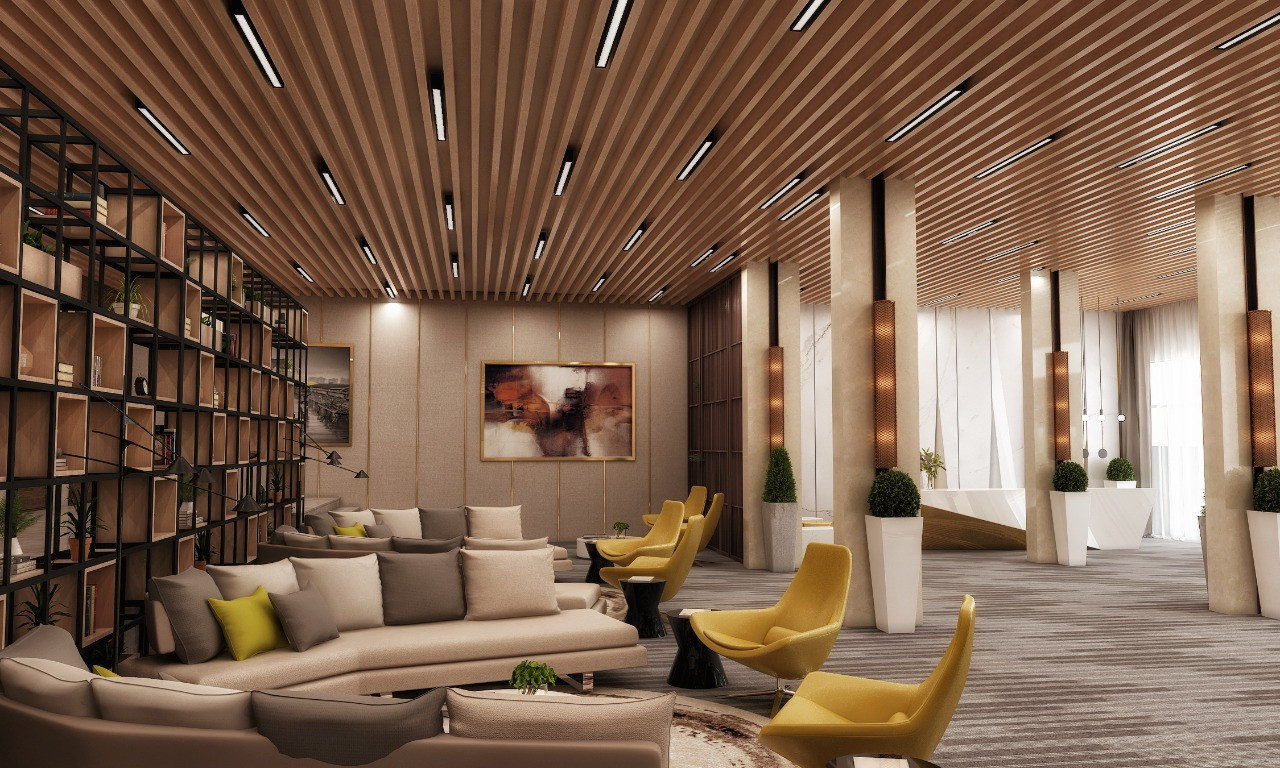 تصميم و تشطيب لوبي إستقبال فندقي فاخر في السعودية
