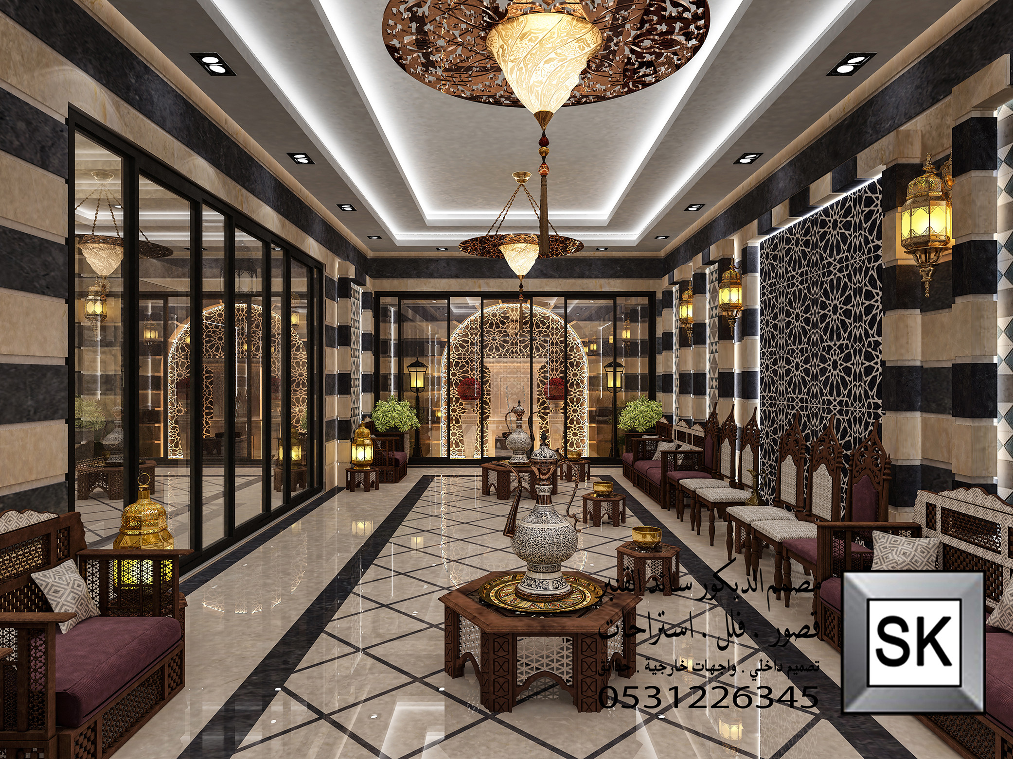 تصميم و تشطيب مجالس دمشقية فخمة في الرياض