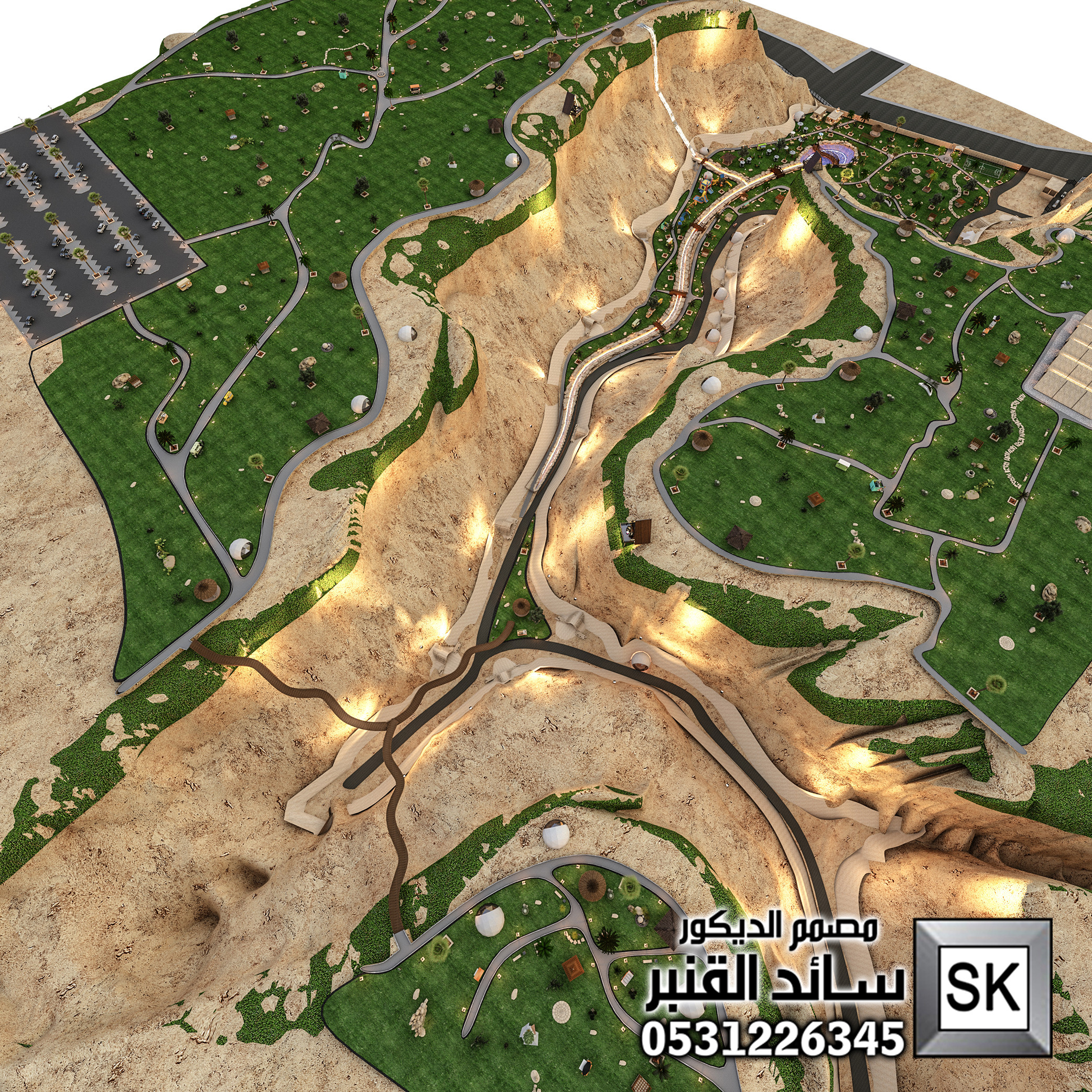تصميم و تشطيب لاندسكيب منتجعات و مزارع و محميات و مخيمات في السعودية