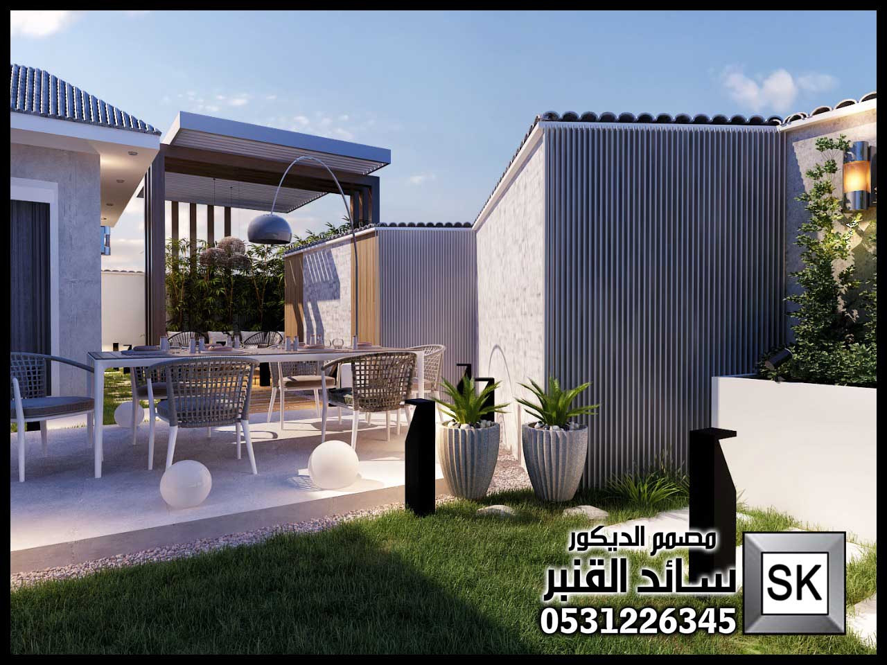 تصميم لاندسكيب منزلي فاخر في الاحساء