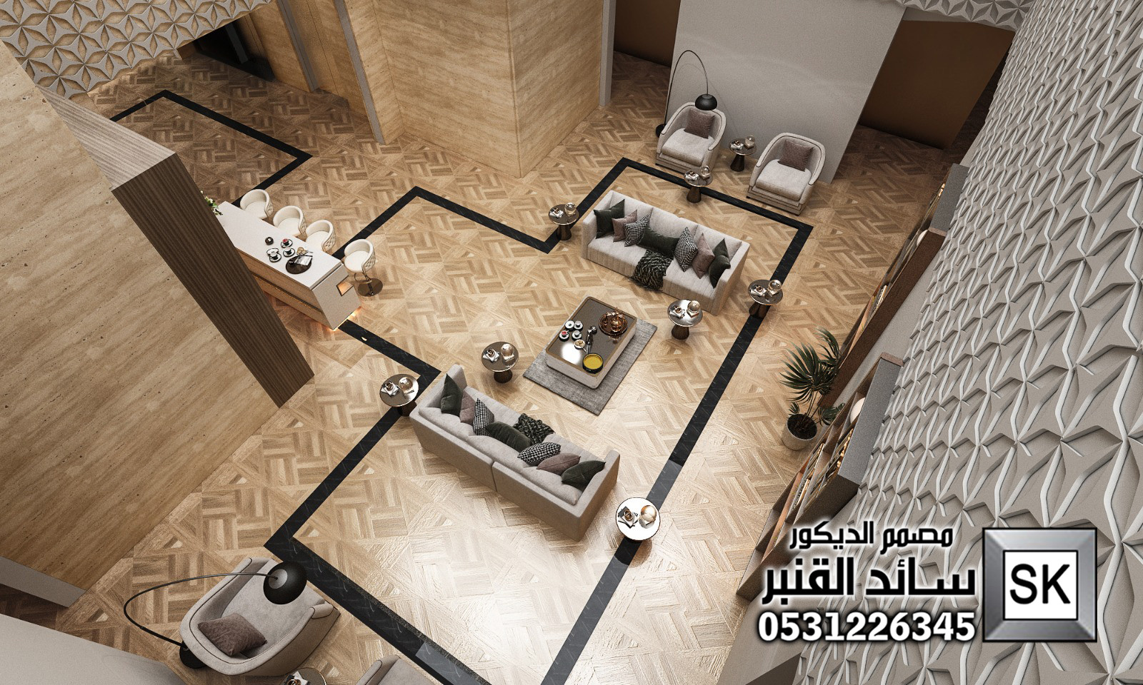 تصميم و تشطيب لوبي إستقبال فندقي فاخر في الرياض