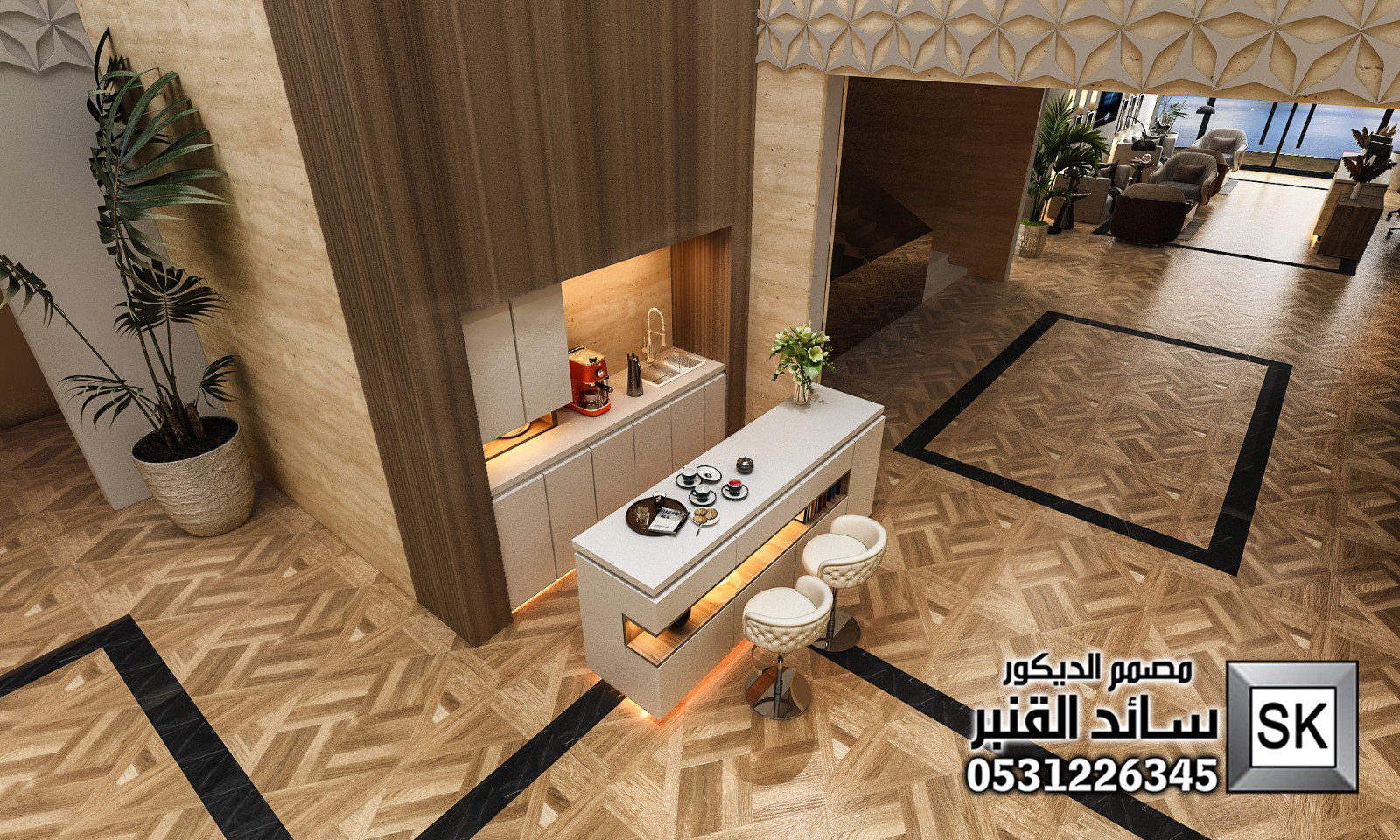 تصميم و تشطيب لوبي إستقبال فندقي فاخر في الرياض