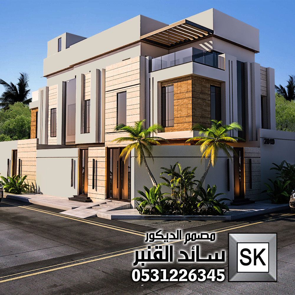 واجهة فيلا مودرن رشة عنوان القهوة و رخام ترفنتينو من تصميم المصمم سائد القنبر