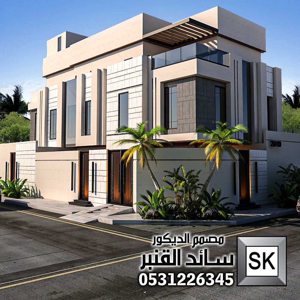 واجهة فيلا مودرن رشة عنوان القهوة و رخام ترفنتينو من تصميم المصمم سائد القنبر