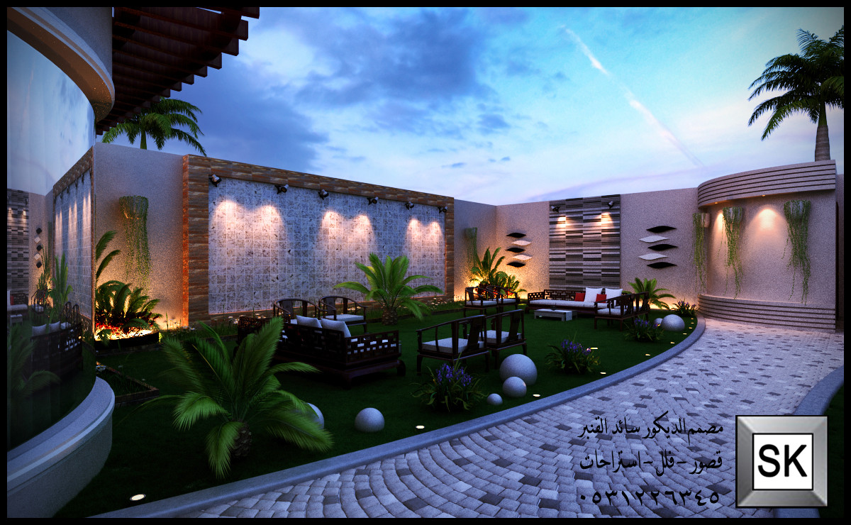 تصميم لاندسكيب شاليهات فخمة في الرياض من أعمال مصمم الديكور سائد القنبر