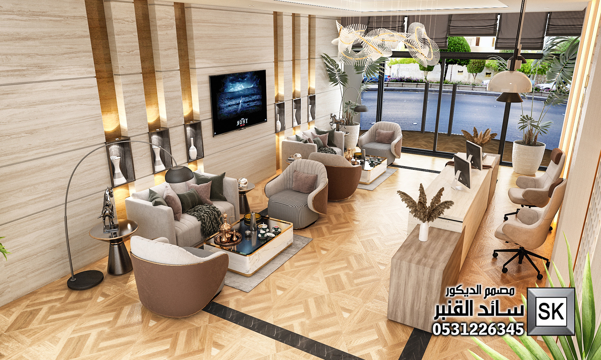 تصميم و تنفيذ لوبي إستقبال فندقي من أعمال مصمم الديكور سائد القنبر