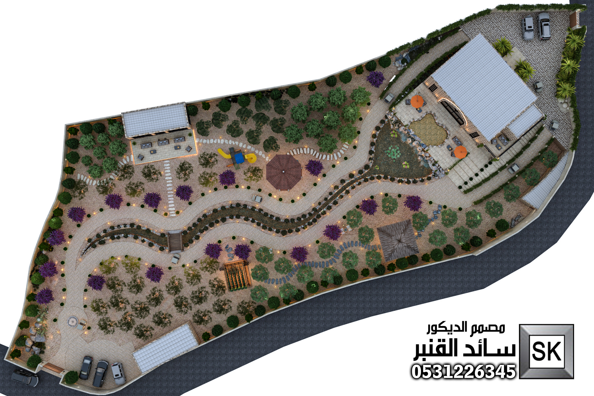 لانسكيب مزرعة فخمة في الطائف من أعمال مصمم الاندسكيب سائد القنبر