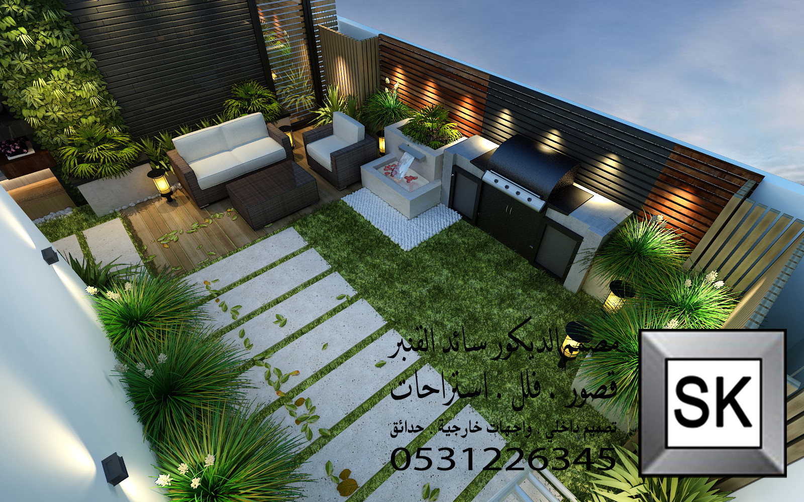 لاندسكيب منزلي فاخر في القصيم من أغمال مصمم الديكور سائد القنبر