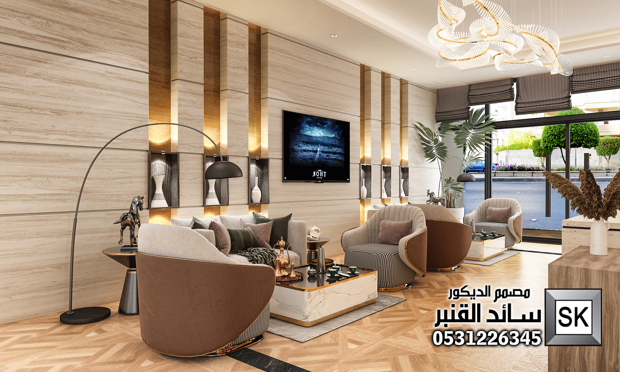 تصميم لوبي إستقبال شقق مخدومة فاخر في جدة من أعمال مصمم الديكور سائد القنبر
