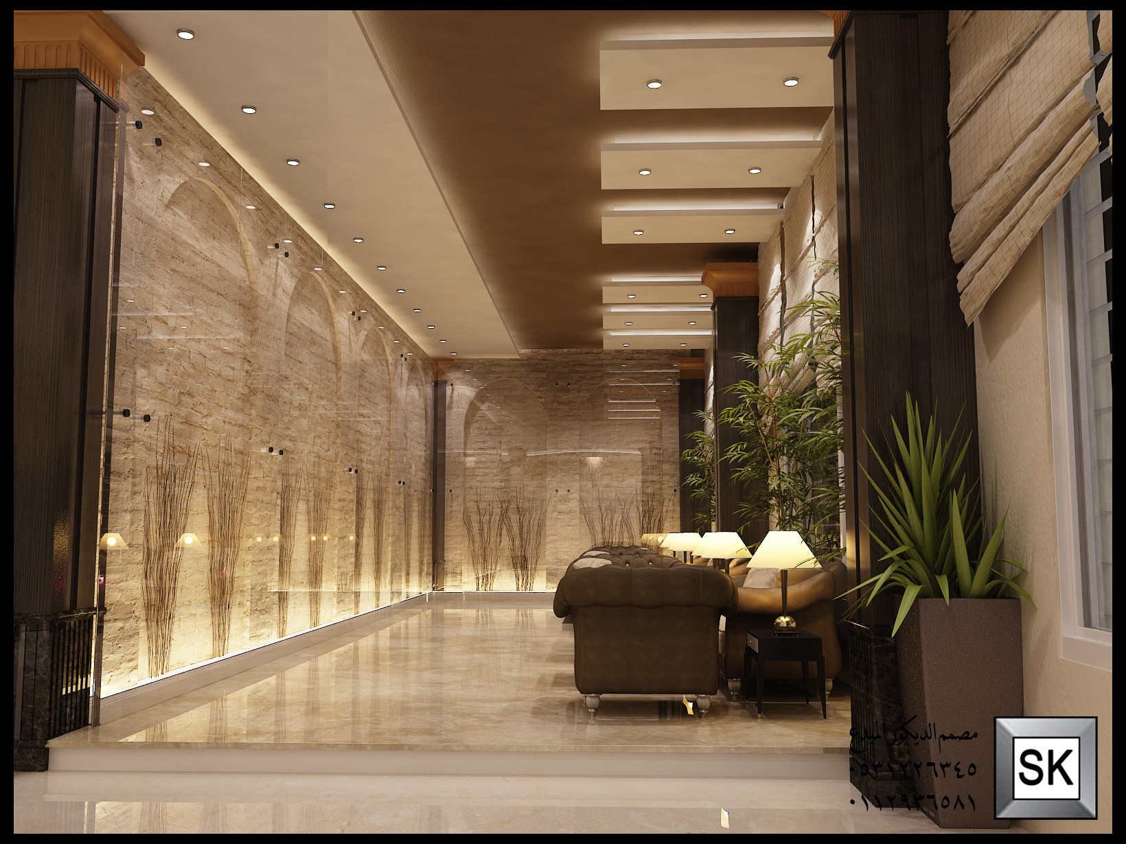 تصميم مدخل إستقبال فندقي فاخر في الرياض من أعمال مصمم الديكور سائد القنبر