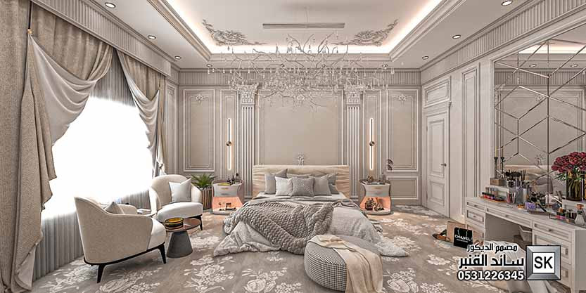 تصميم صالة معيشة فخمة في الرياض من أعمال مصمم الديكور سائد القنبر