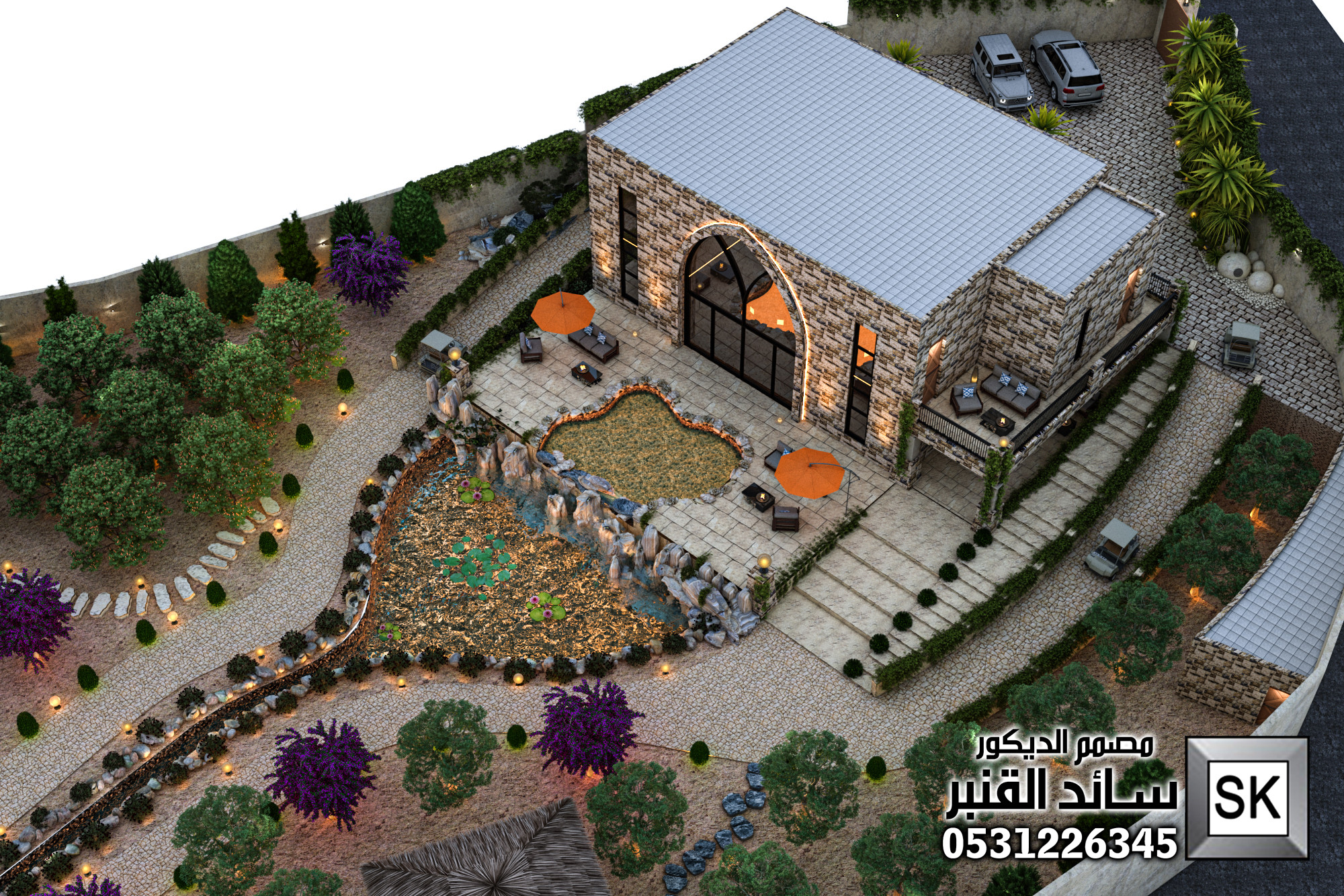 تصميم و تشطيب لاندسكيب مزرعة في الطائف 0531226345