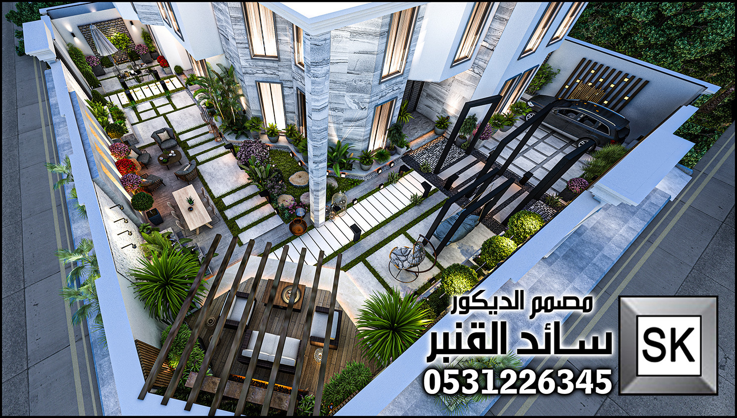 تصميم و تنفيذ لاندسكيب منزلي فاخر في الرياض