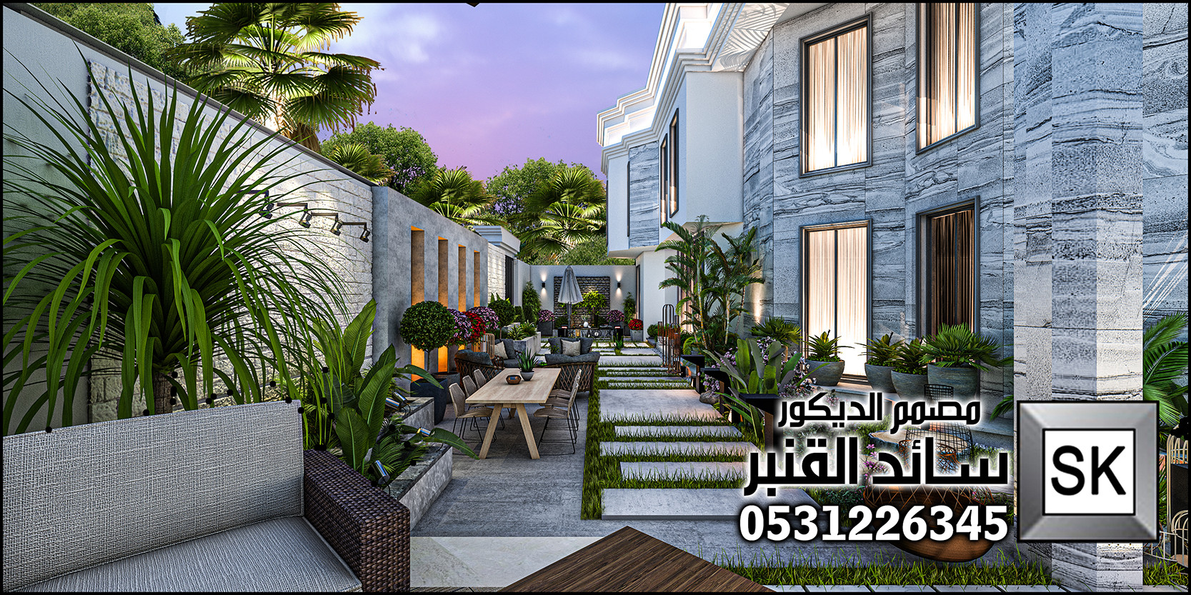تصميم و تنفيذ لاندسكيب منزلي فاخر في الرياض