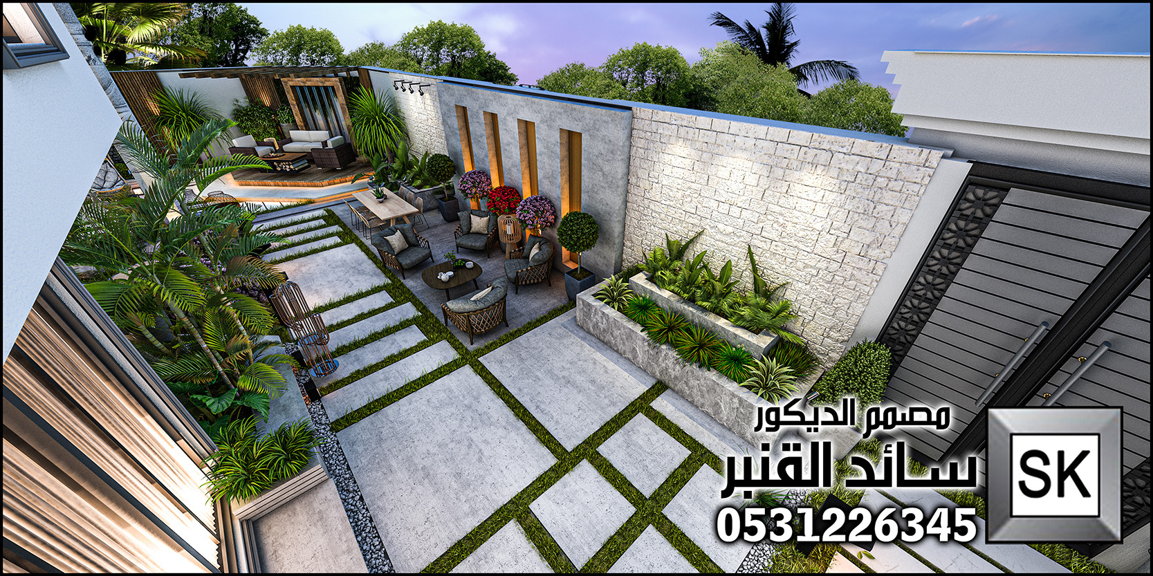 تصميم و تنفيذ لاندسكيب منزلي فاخر في الرياض