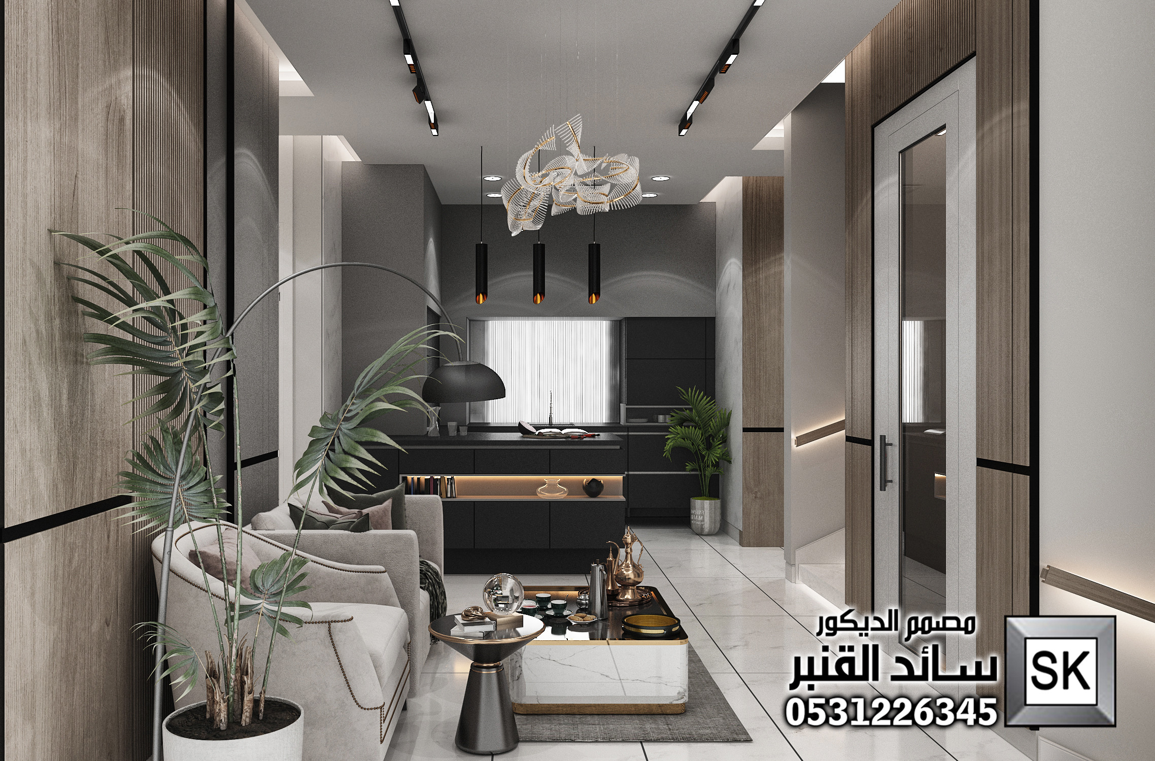 تصميم و تنفيذ صالة معيشة فخمة في الرياض