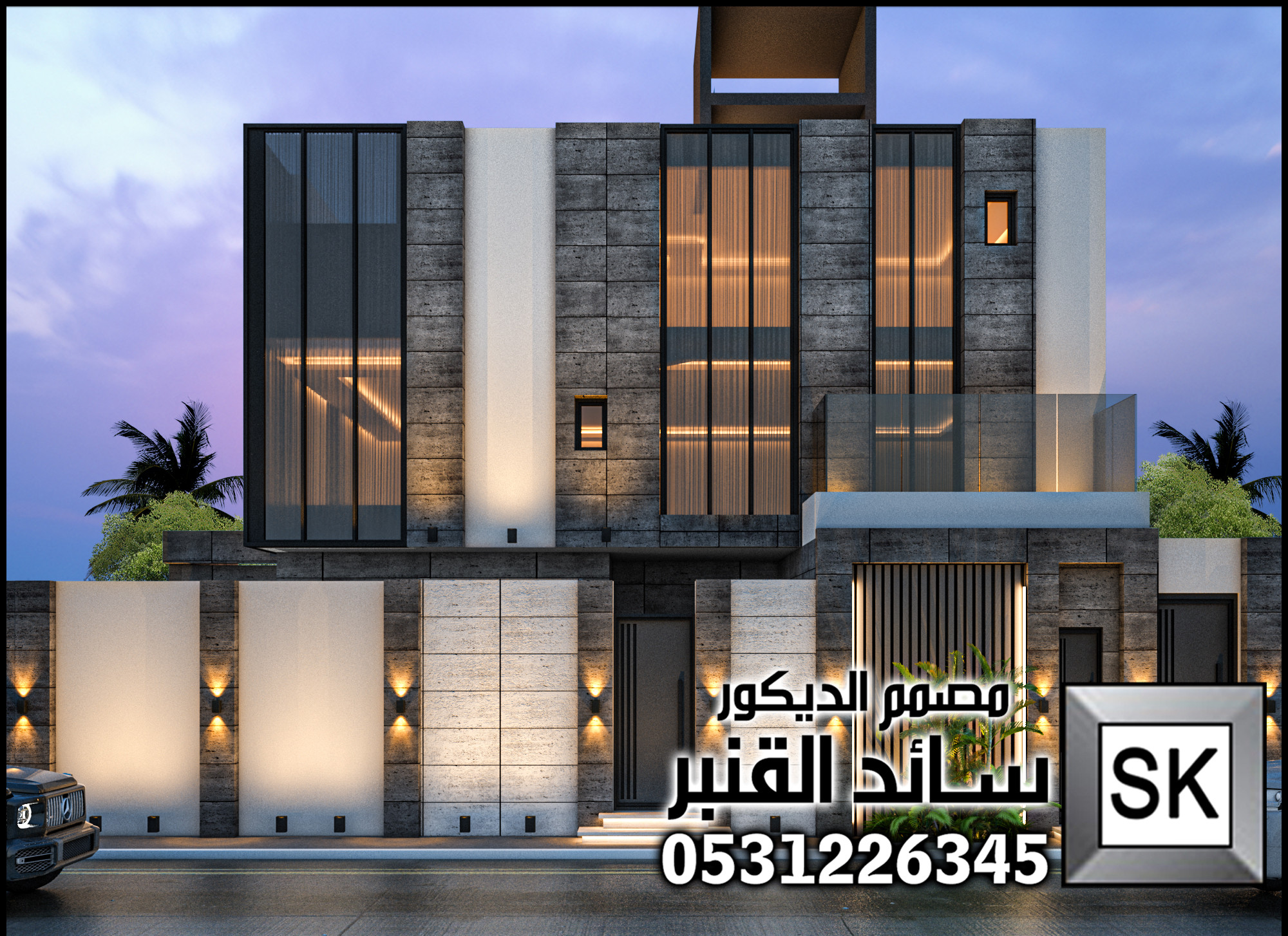 واجهة فيلا تكسيات بورسلان فاخر في الرياض